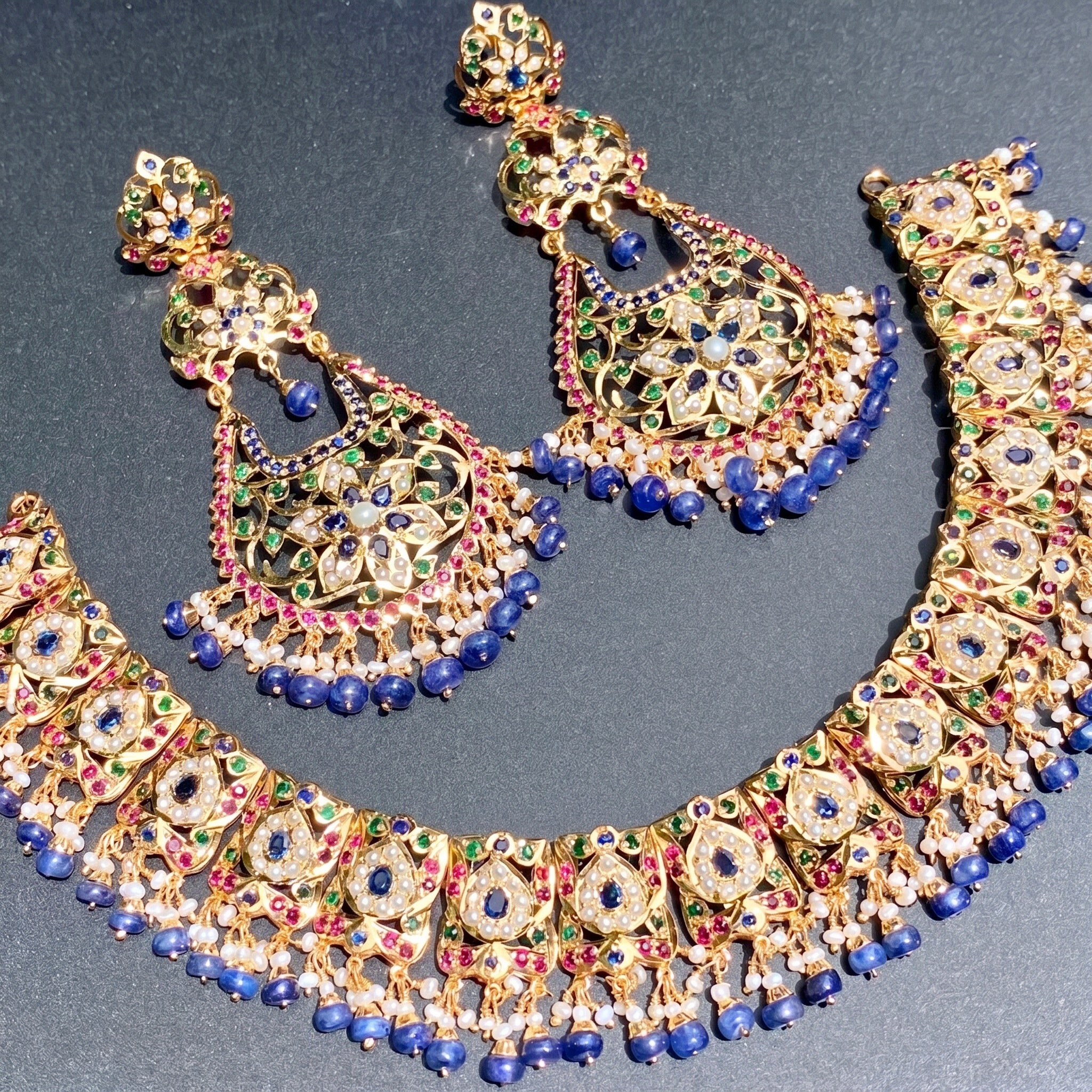 rajasthani necklace with blue stones