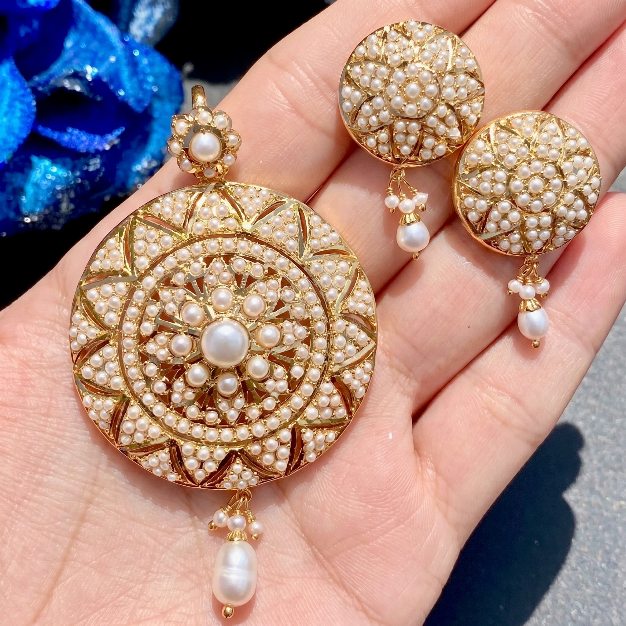gold plated pearl pendant set mumbai