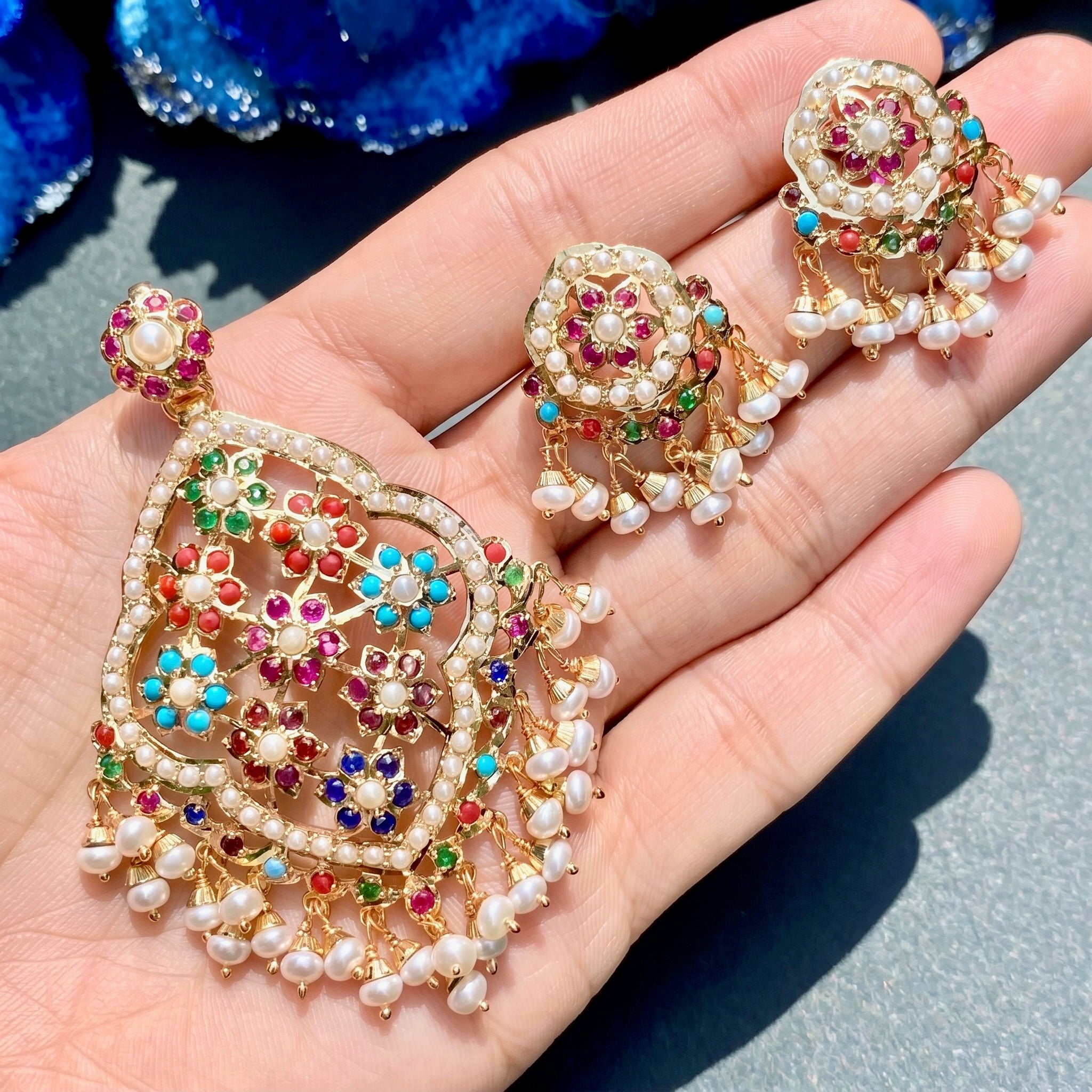 floral navaratna pendant set