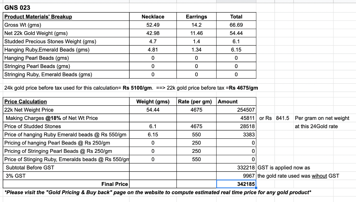 heavy look jadau necklace set in 22k gold with gemstones