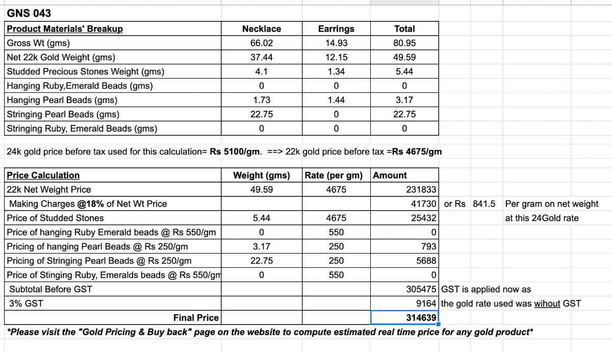 all pearl rani haar in 22k gold gns 43