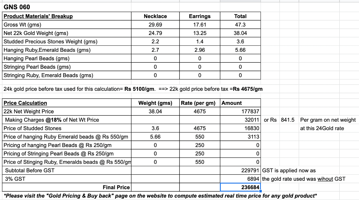 traditional jadau necklace set in 22k gold