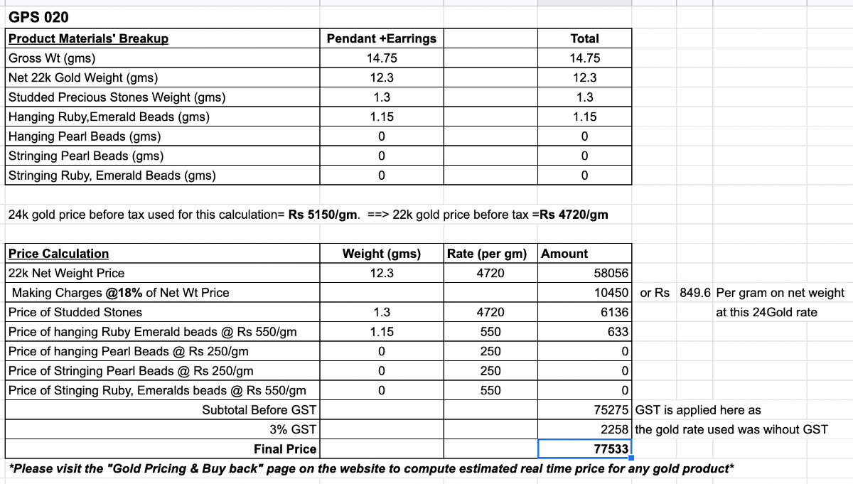 indian multicolored pendant set gold 22 carat