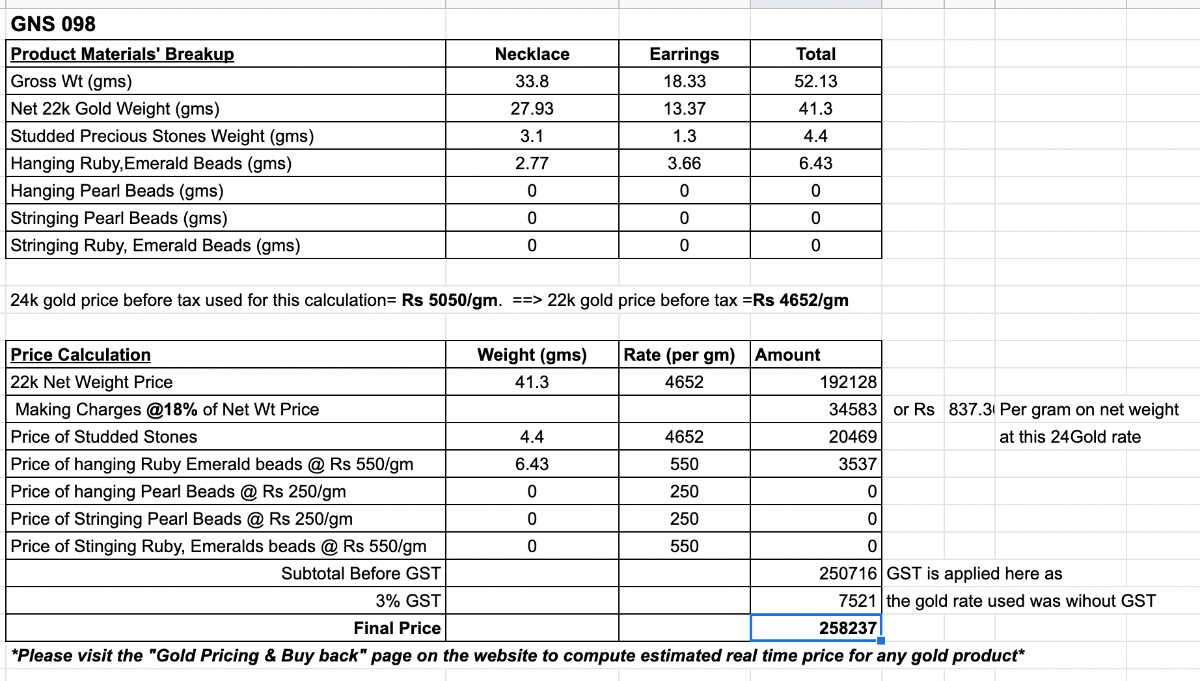 paisley design necklace set gold