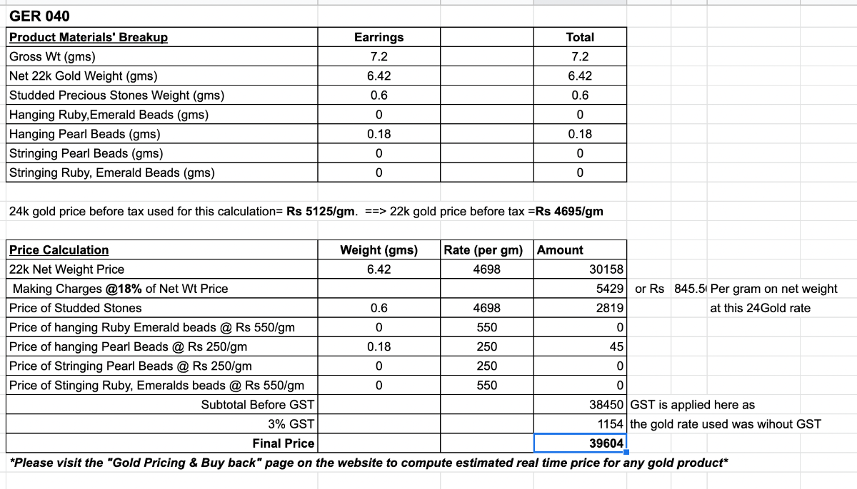 floral light weight balis in 22k gold