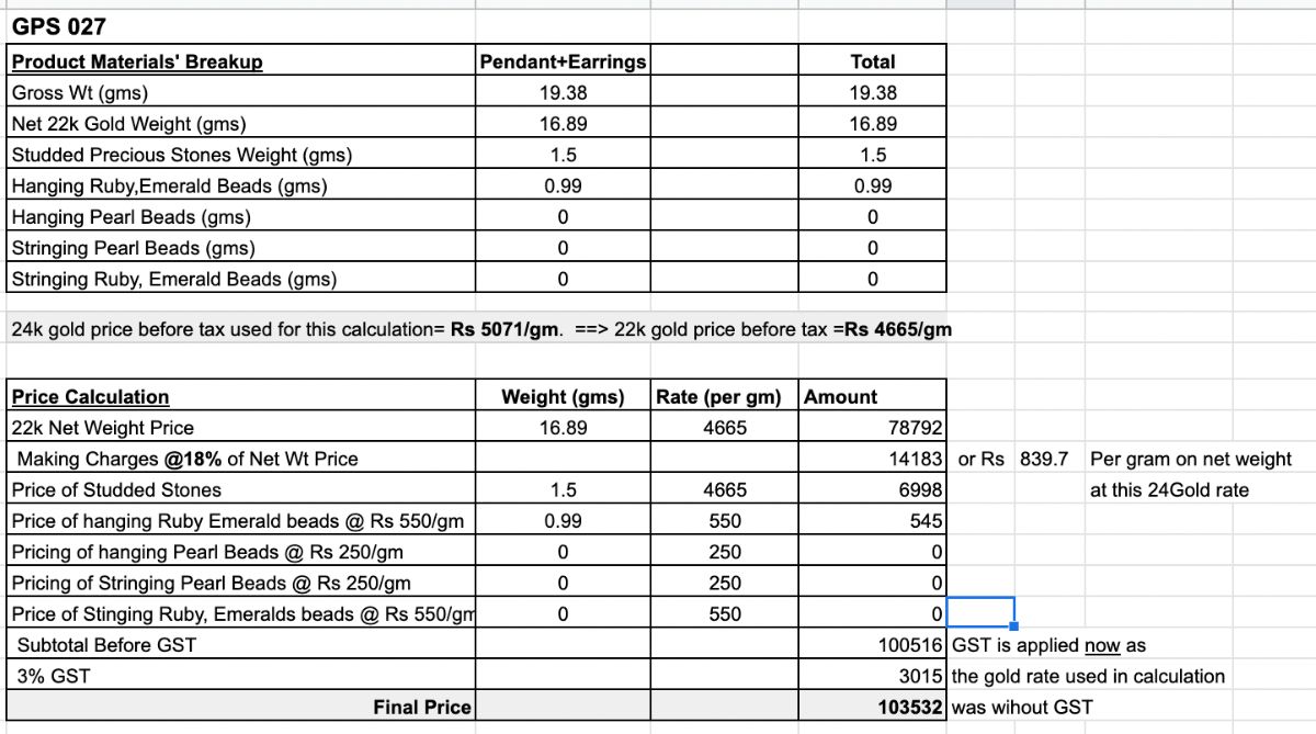 hyderabadi indian multicolored pendant set gold 22 carat