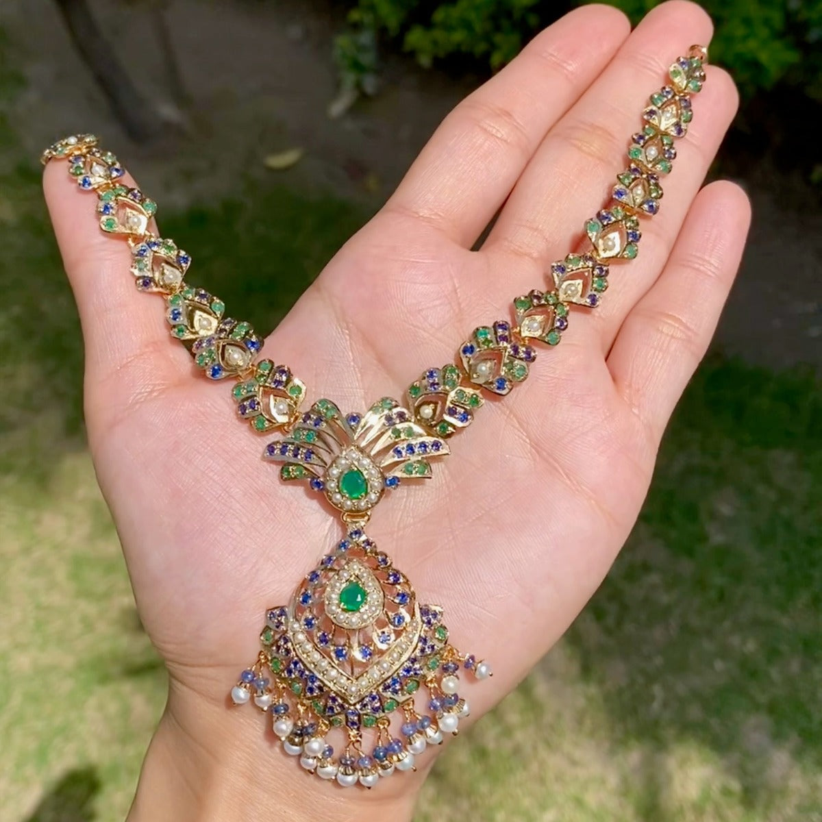 blue sapphire necklace gold plated