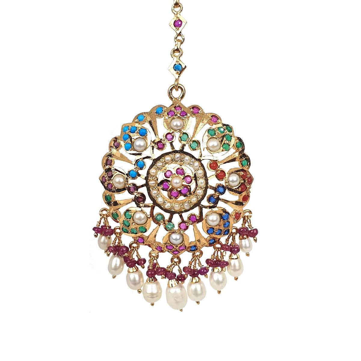 big round navaratna jadau maang tikka