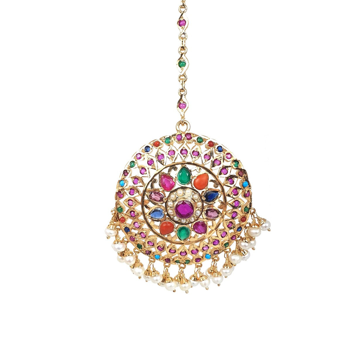 punjabi naurattan jadau teeka on silver