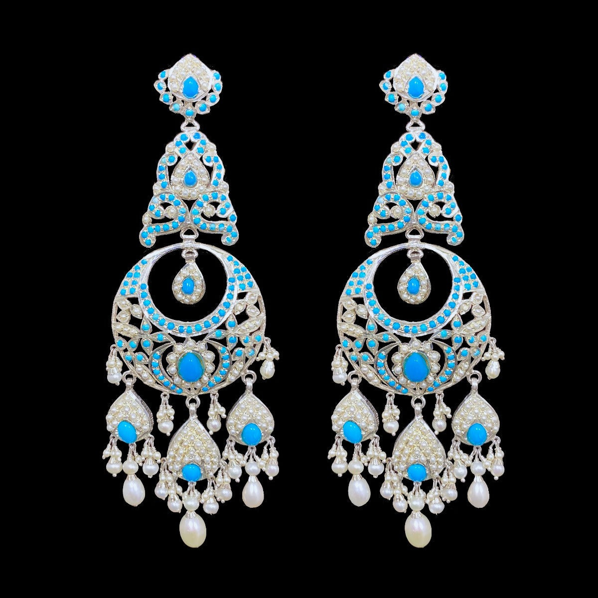Hyderabadi jadau danglers on silver