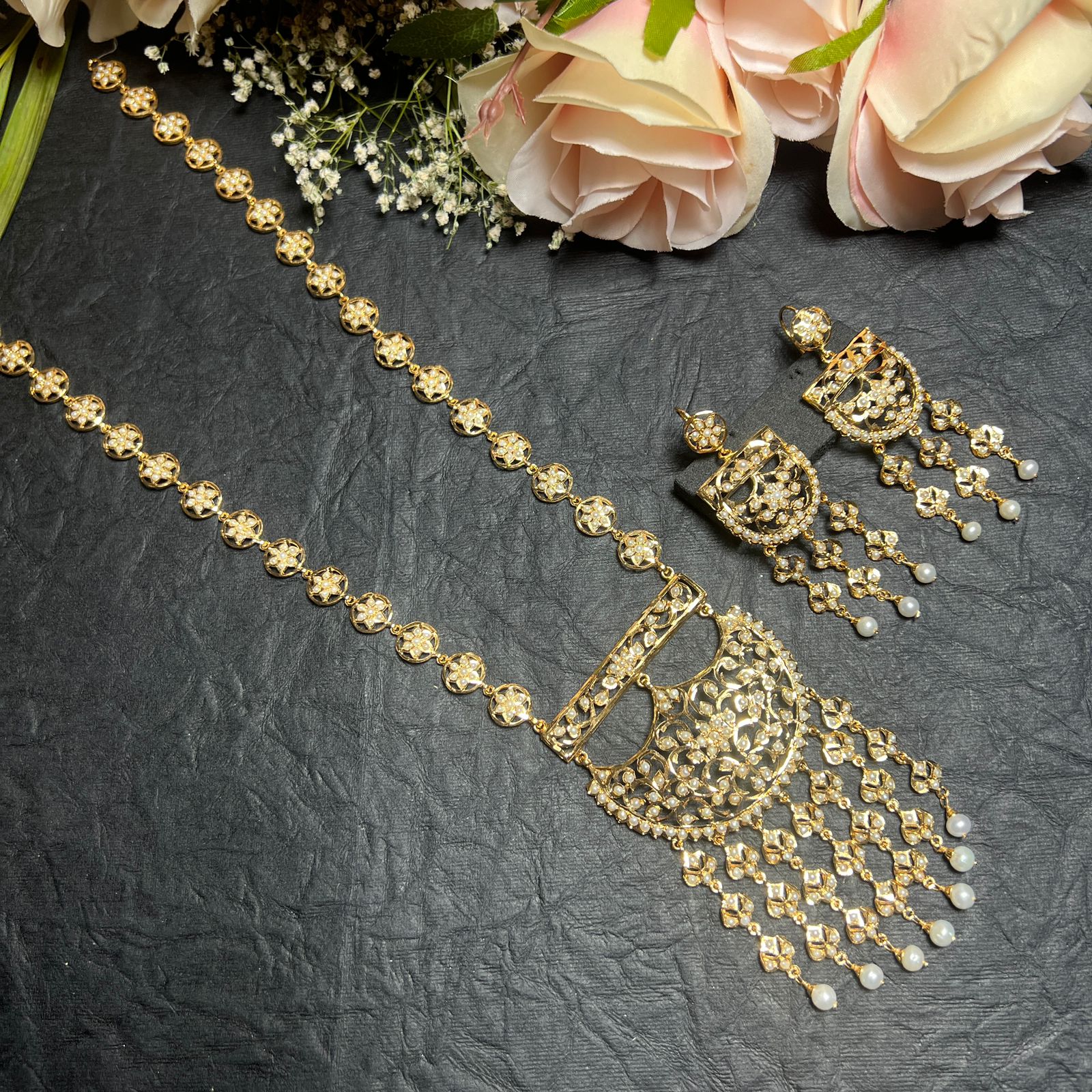 pearl long haar arabic style necklace
