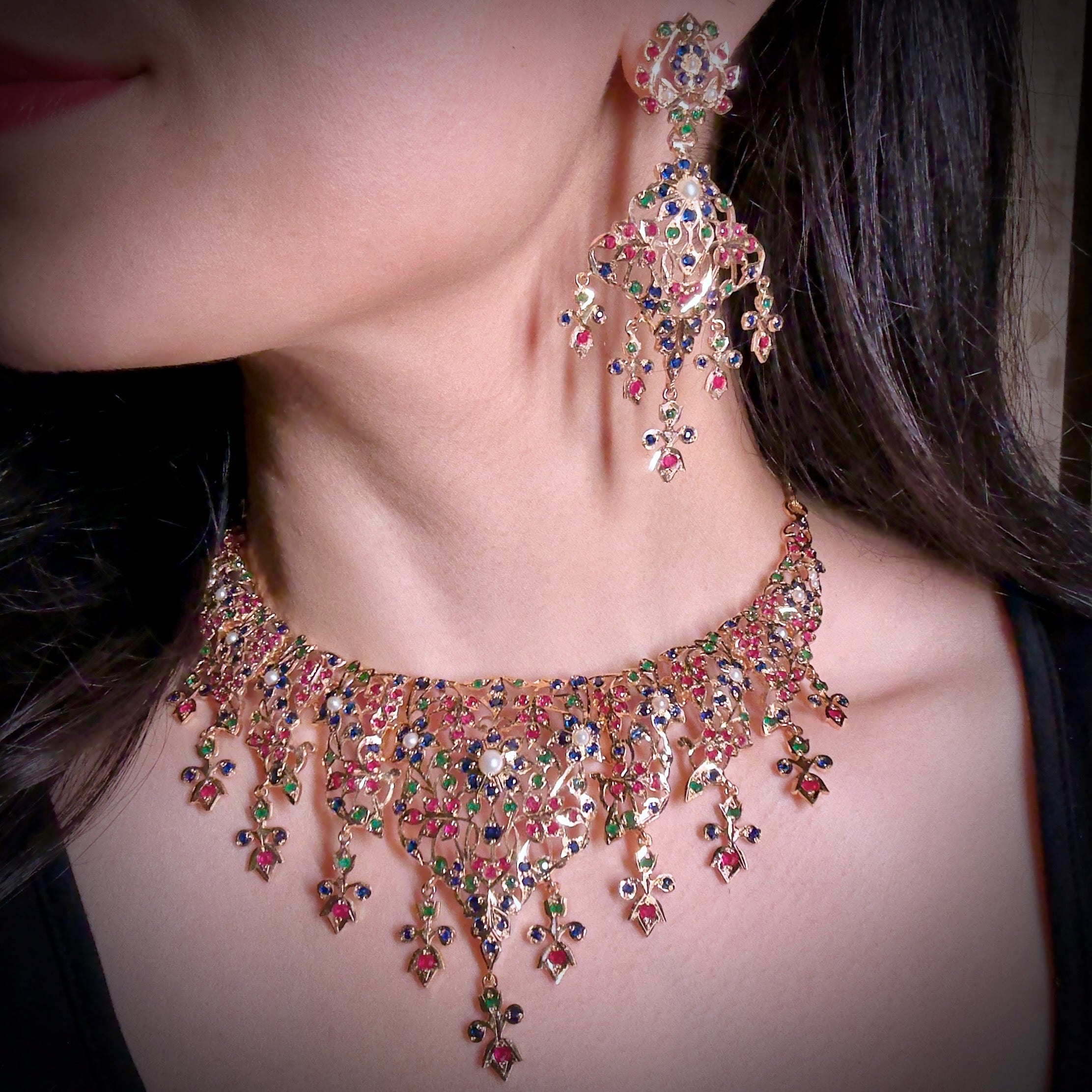 antique gold plated indian necklace earrings