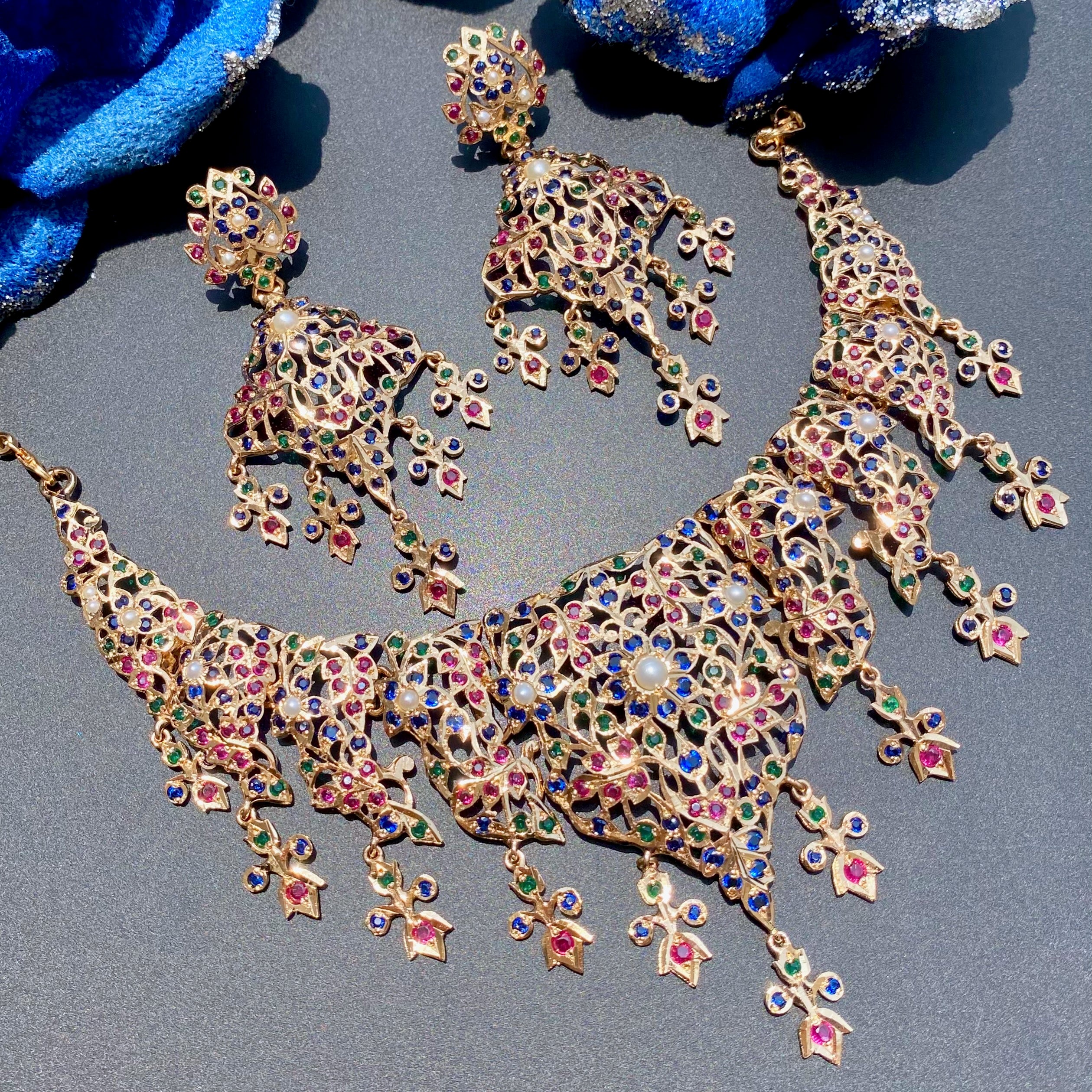 antique gold plated indian necklace earrings