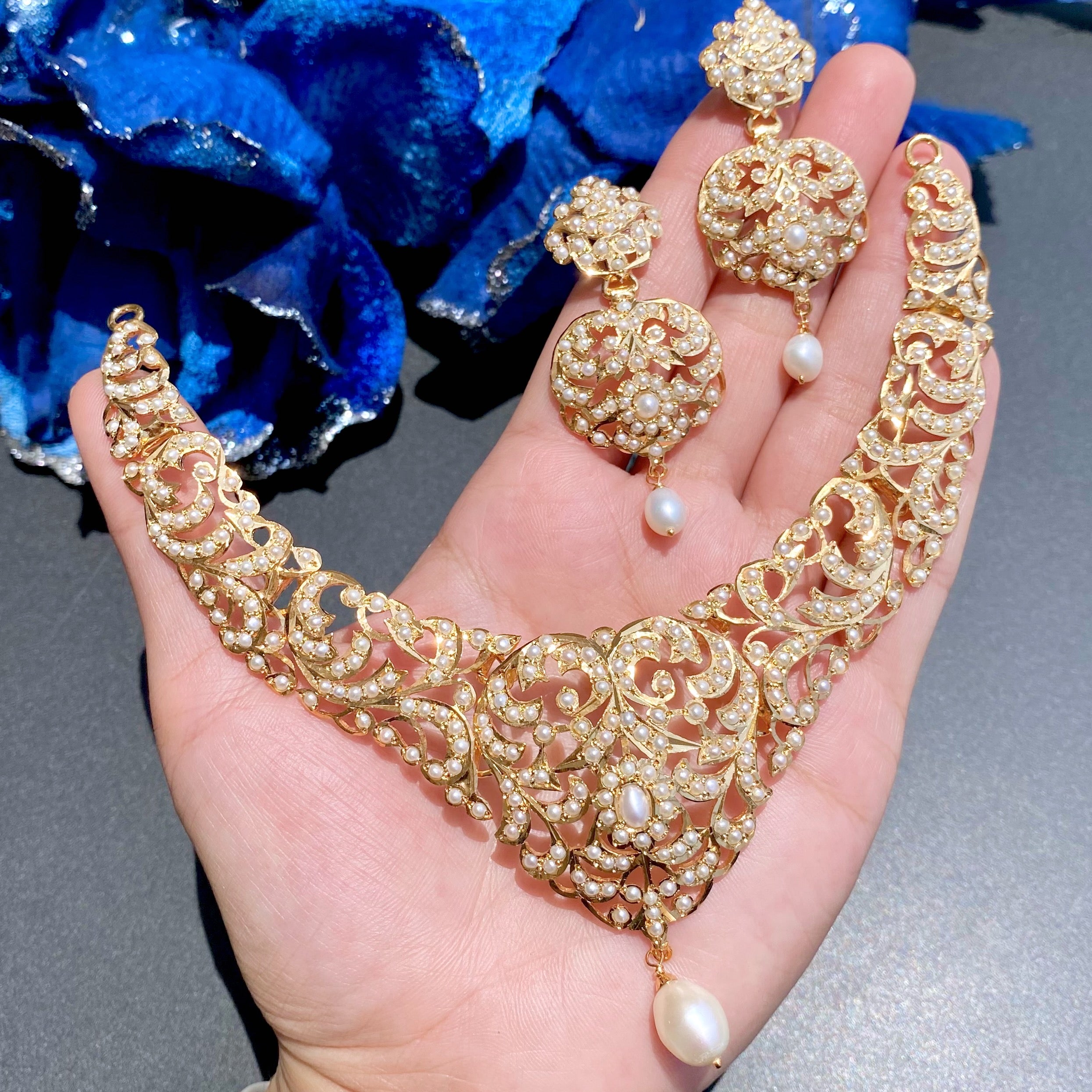 antique indian silver pearl necklace set