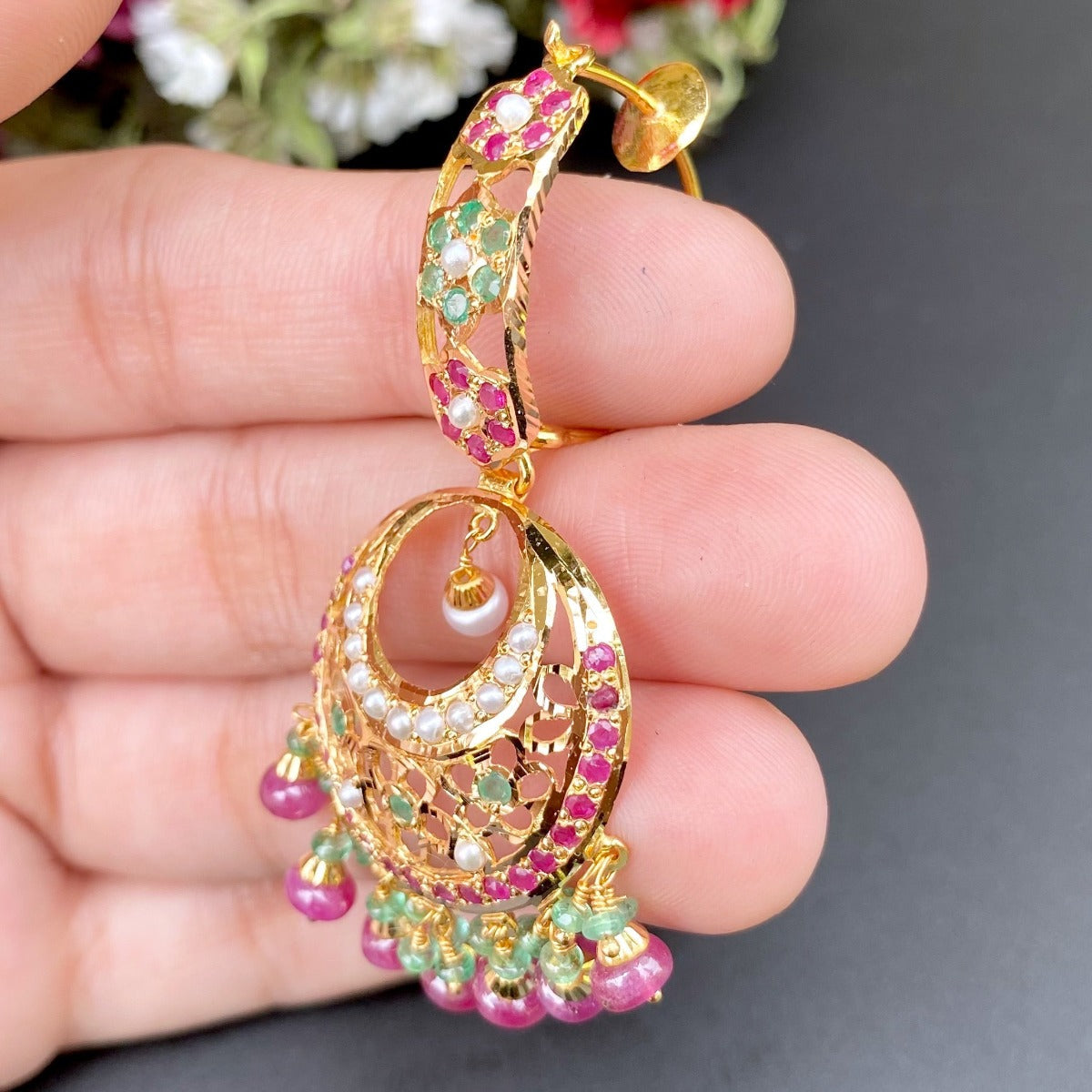 real gold chandbalis with precious stones online
