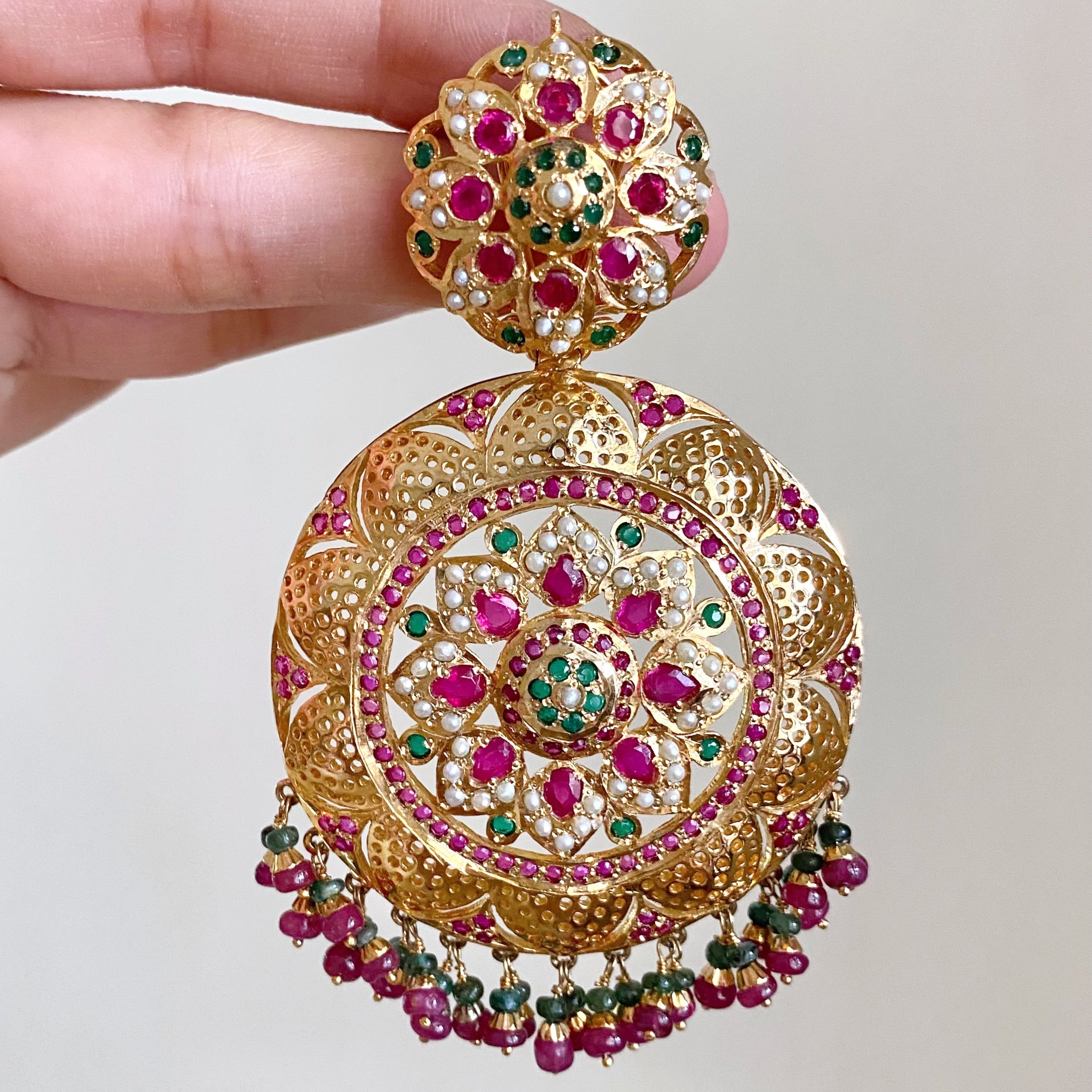 big round ruby emerald earrings
