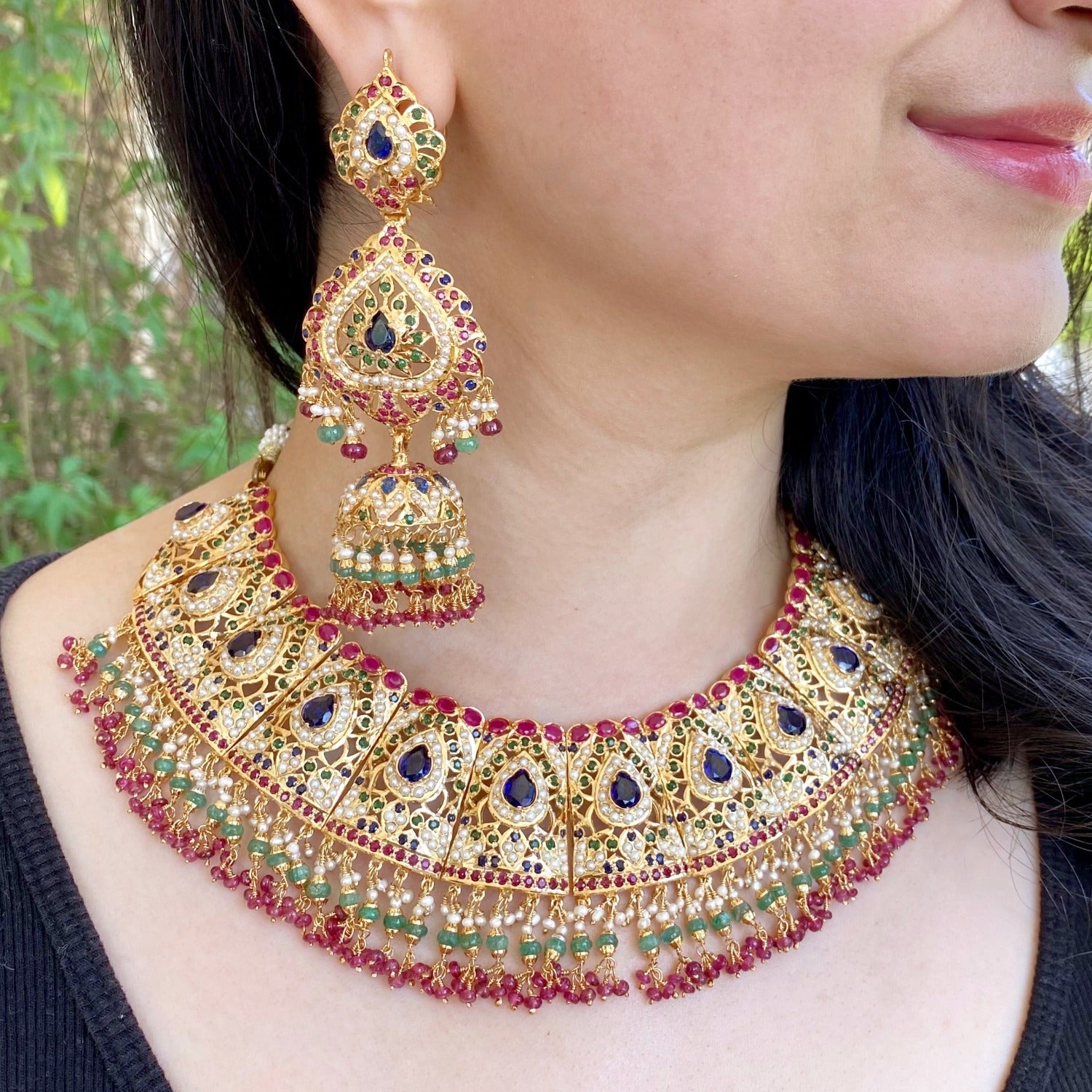 bridal necklace with jhumkas