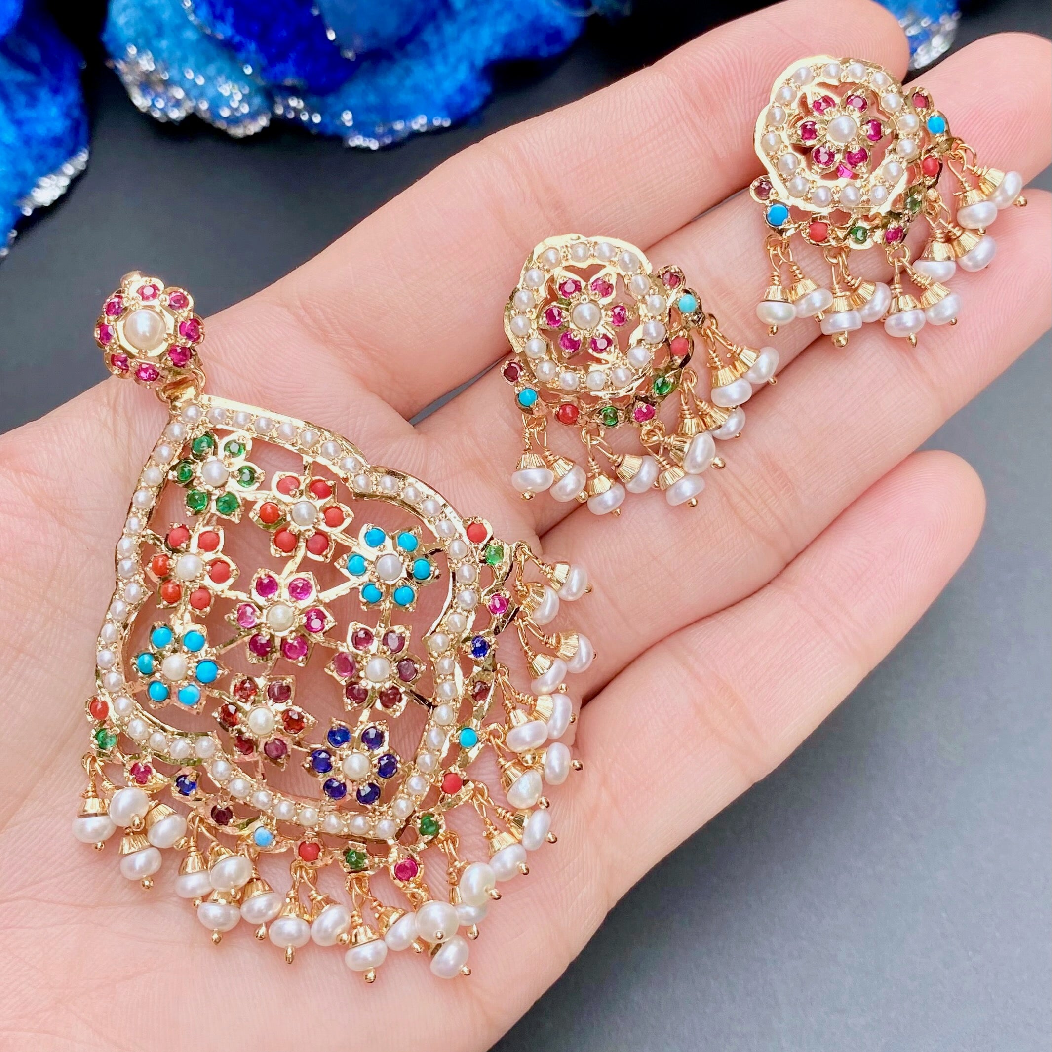 floral navaratna pendant set