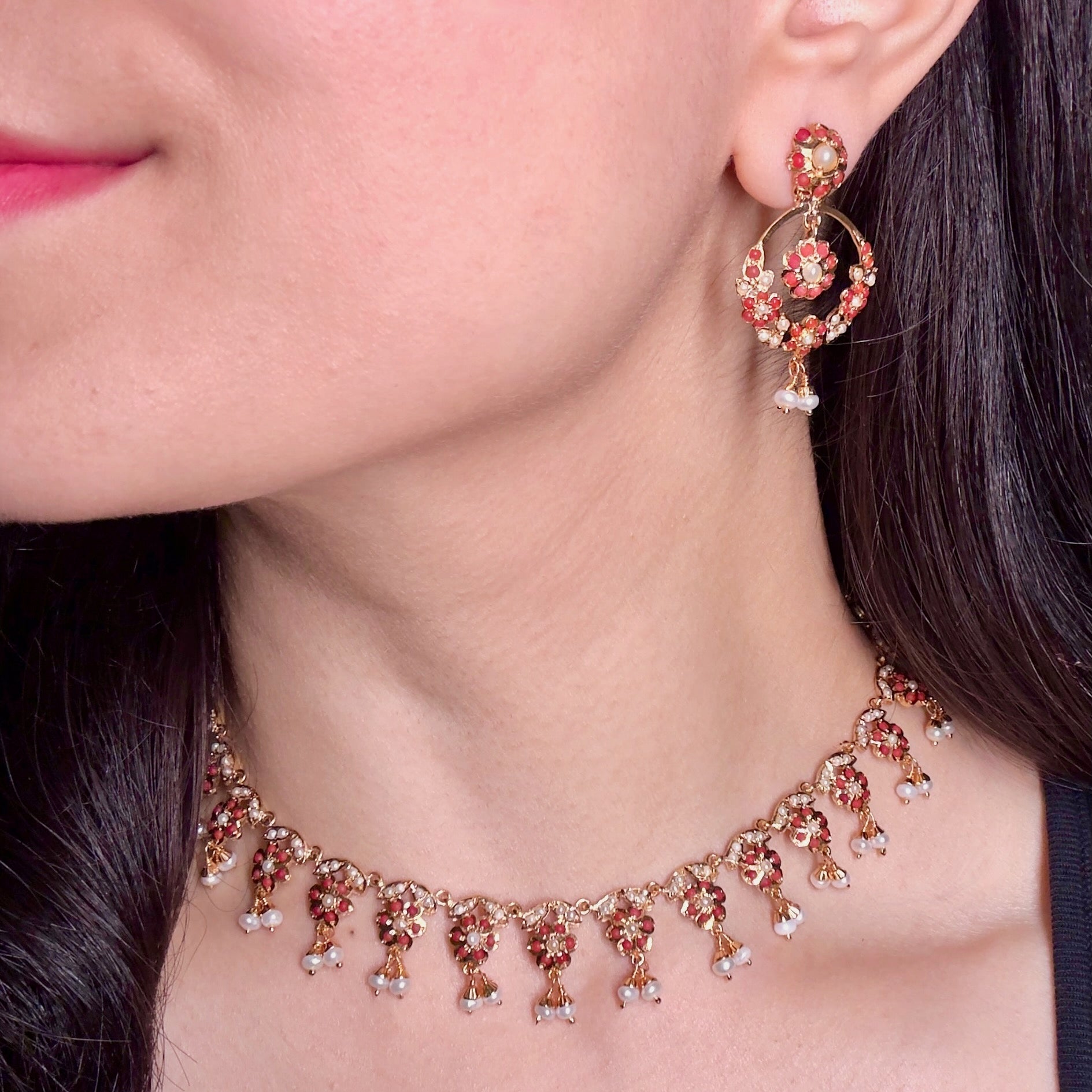 delicate coral necklace set