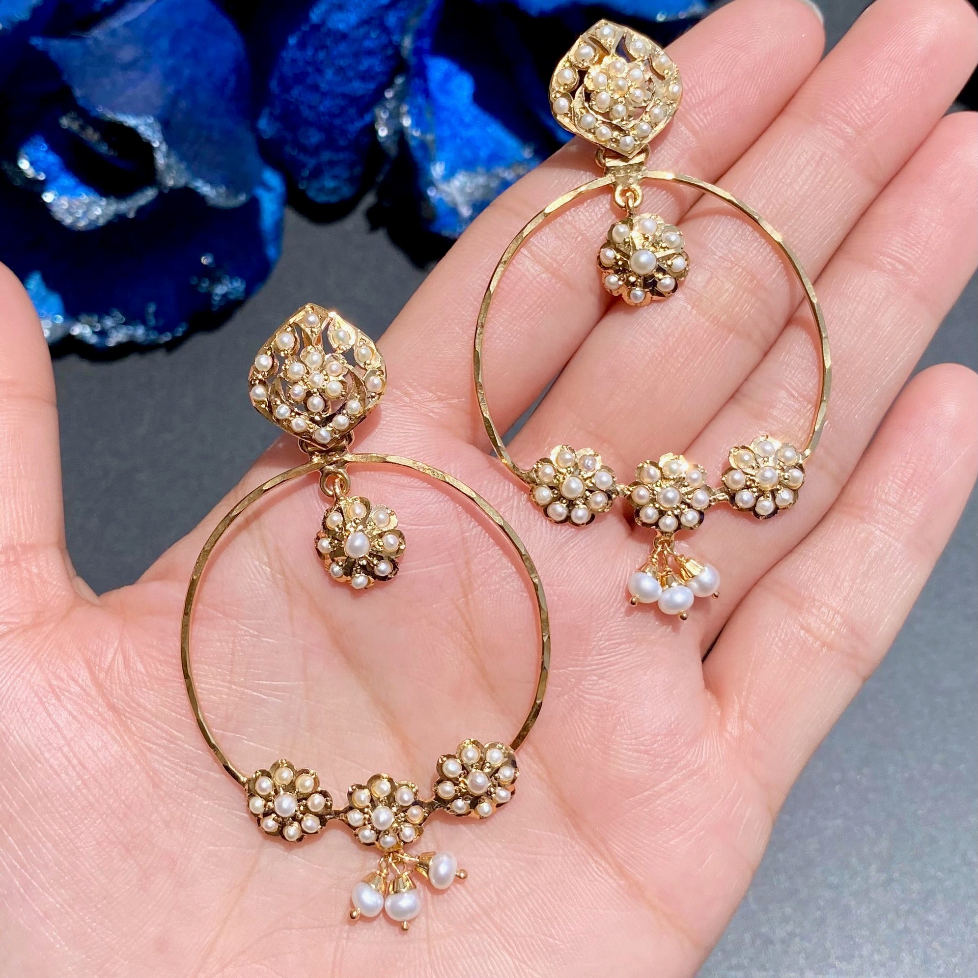 dainty pearl chandbali earrings gold plated on silver for girls