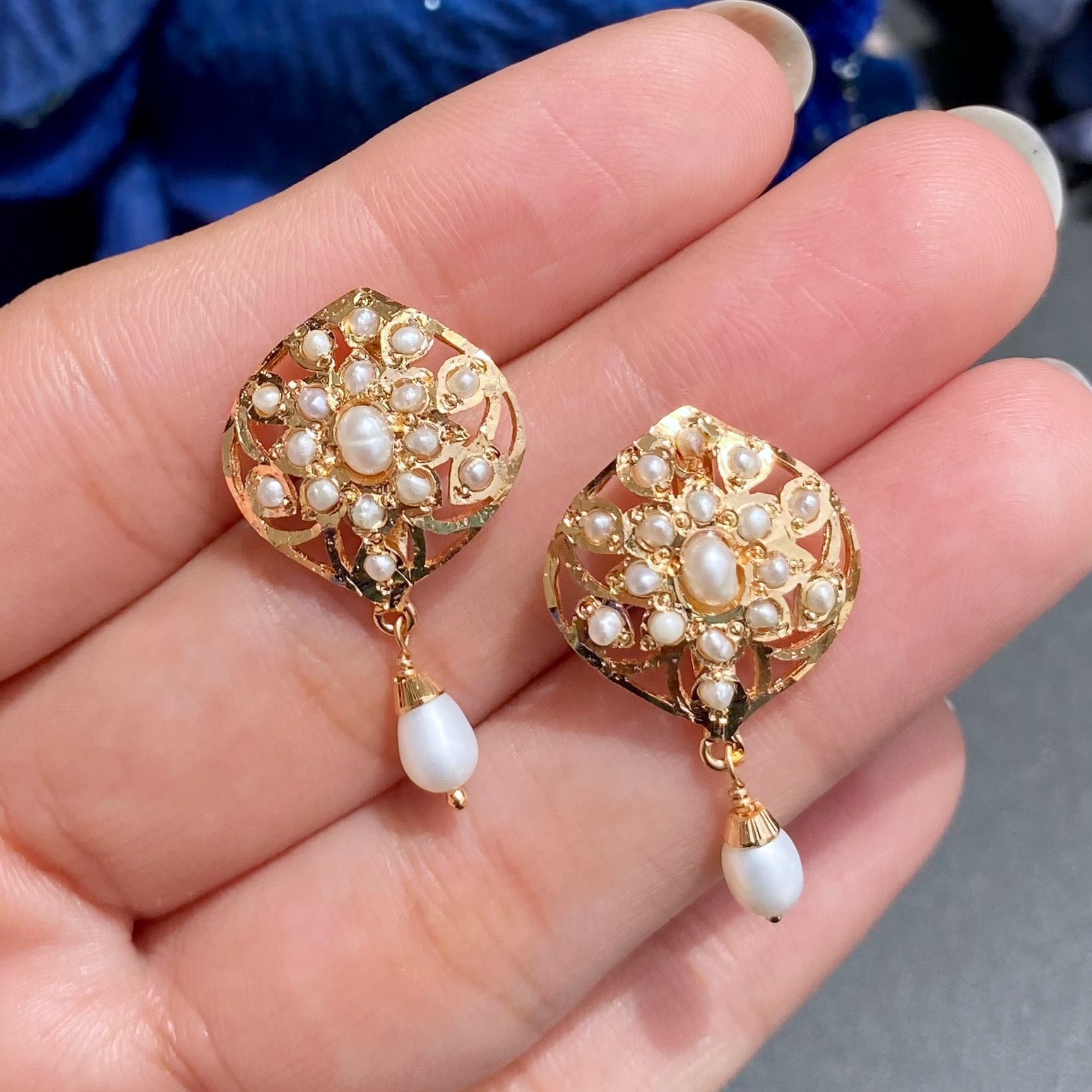 cute pearl stud earrings on silver