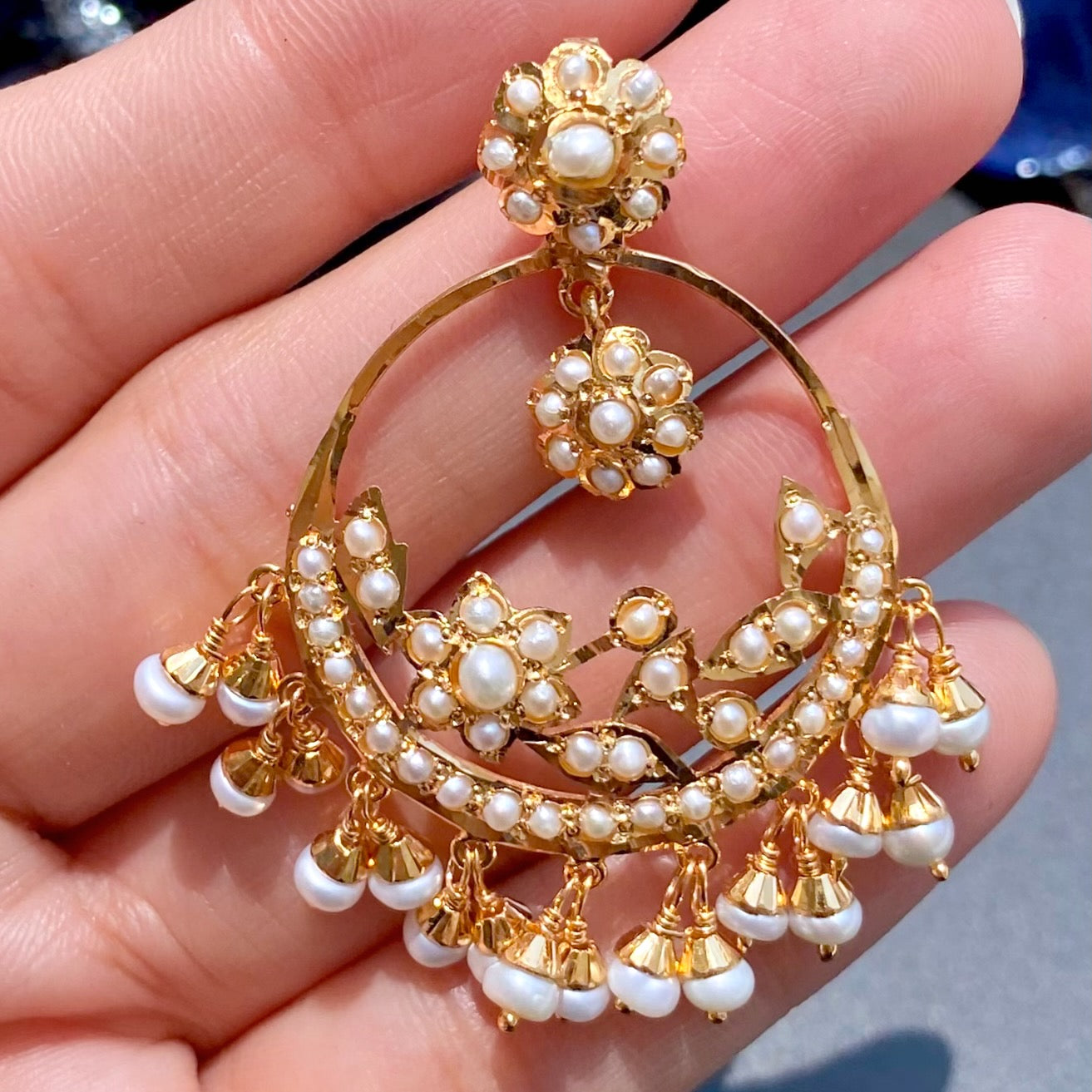 dainty indian chandbali earrings on silver