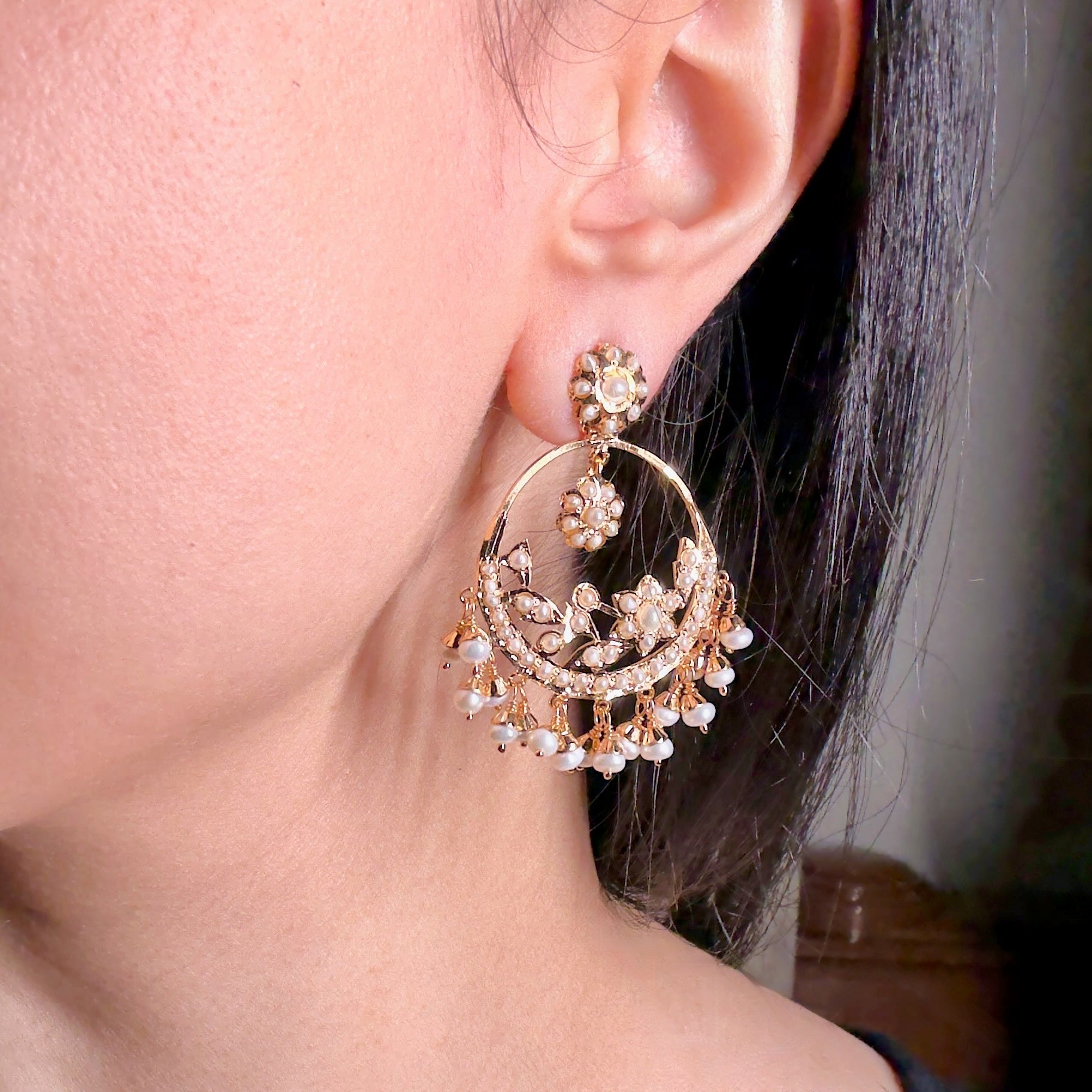 Dainty Chandbali Earrings on Silver | Original Pearls Jewelry ER 555