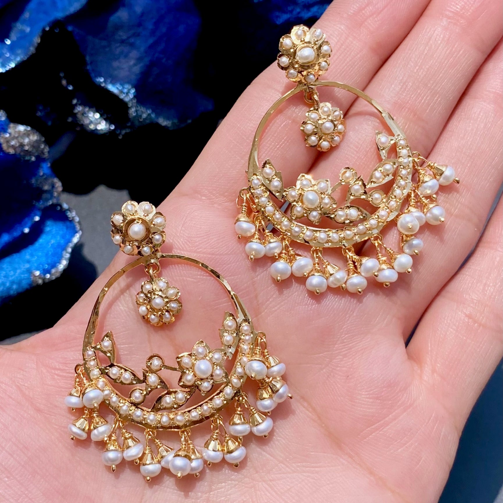 dainty indian chandbali earrings on silver
