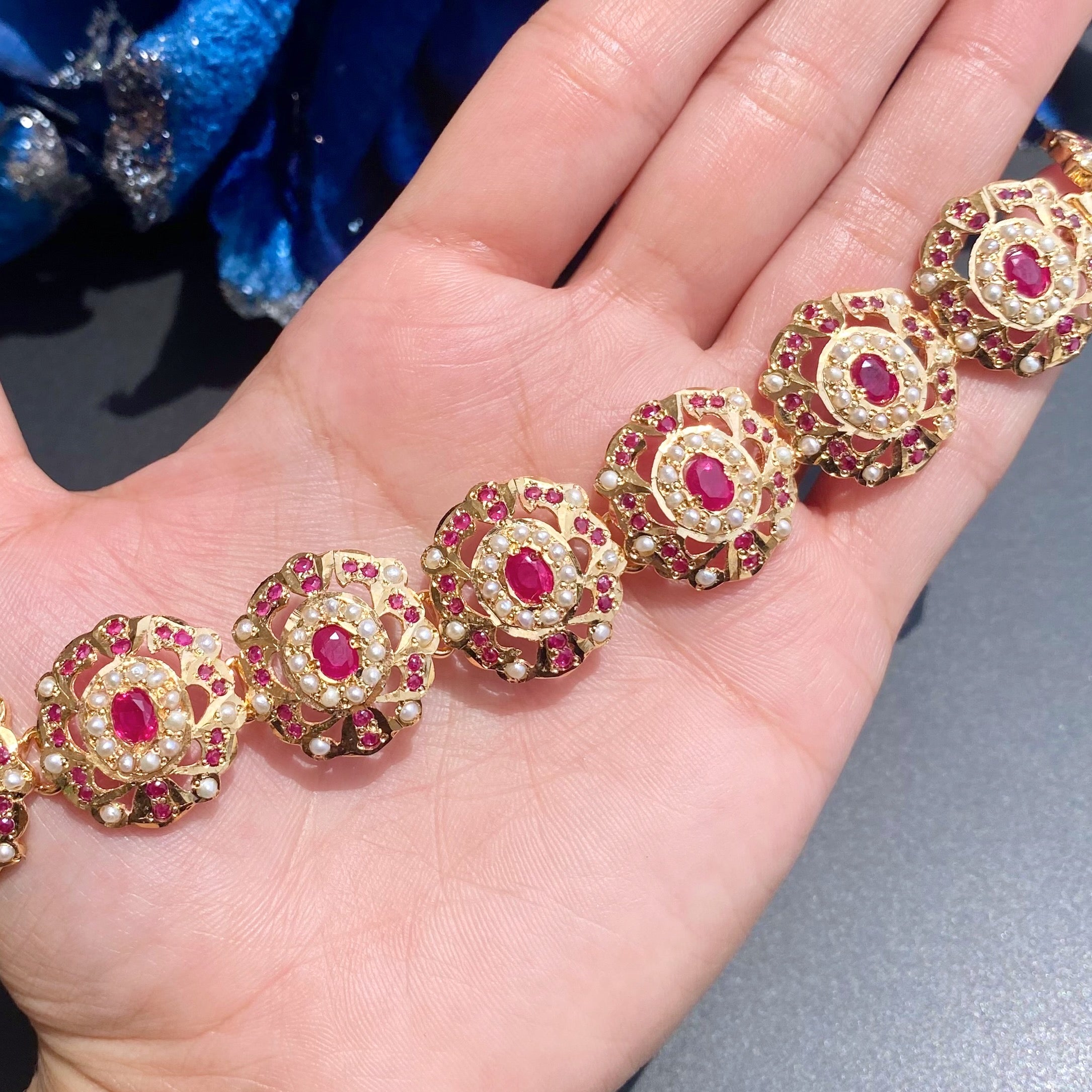 Delicate Indian Choker Set | Pearl Ruby Combination | Gold Plated on Silver