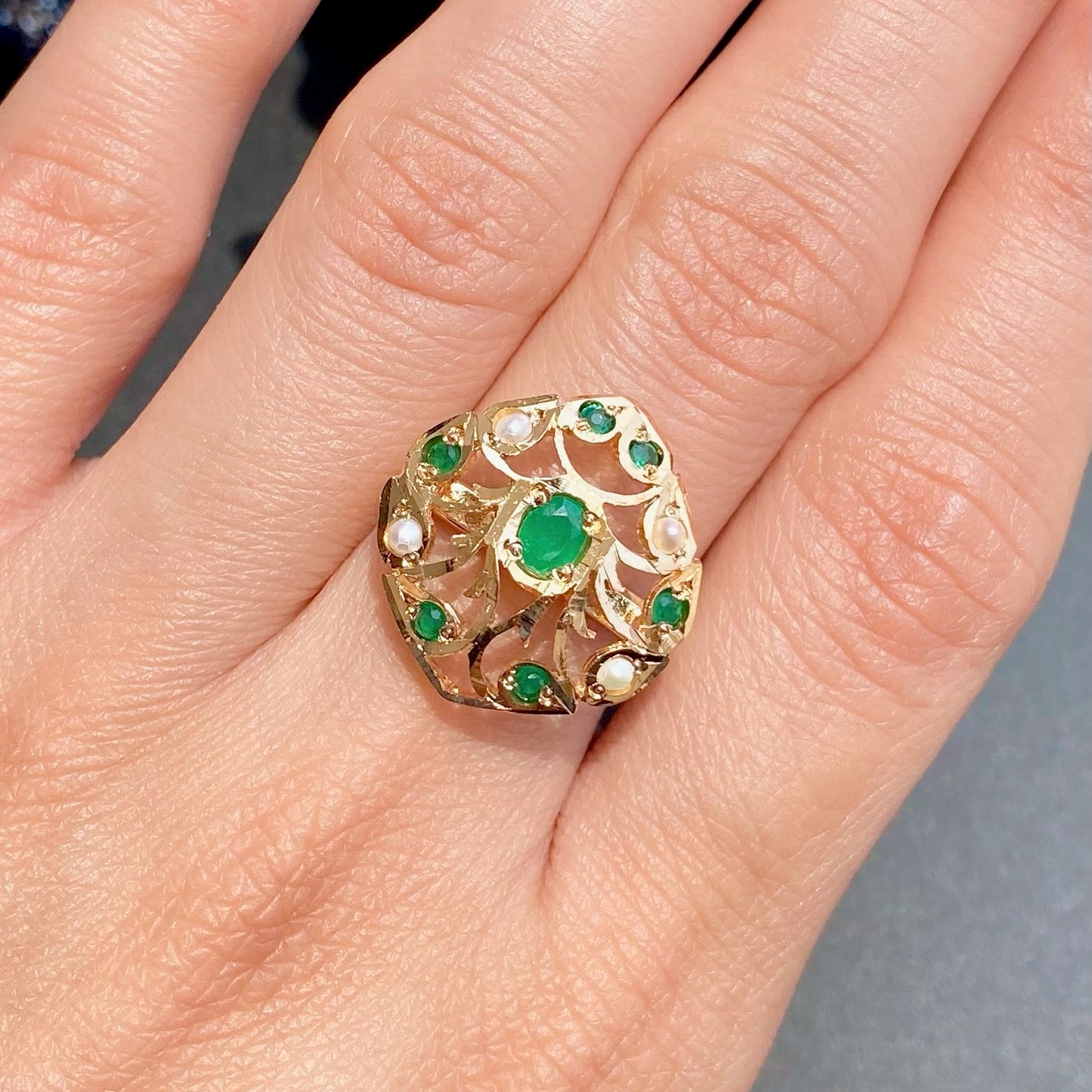 Delicate Jadau Ring | Emerald Green Color | Gold Plated on Silver LR 102