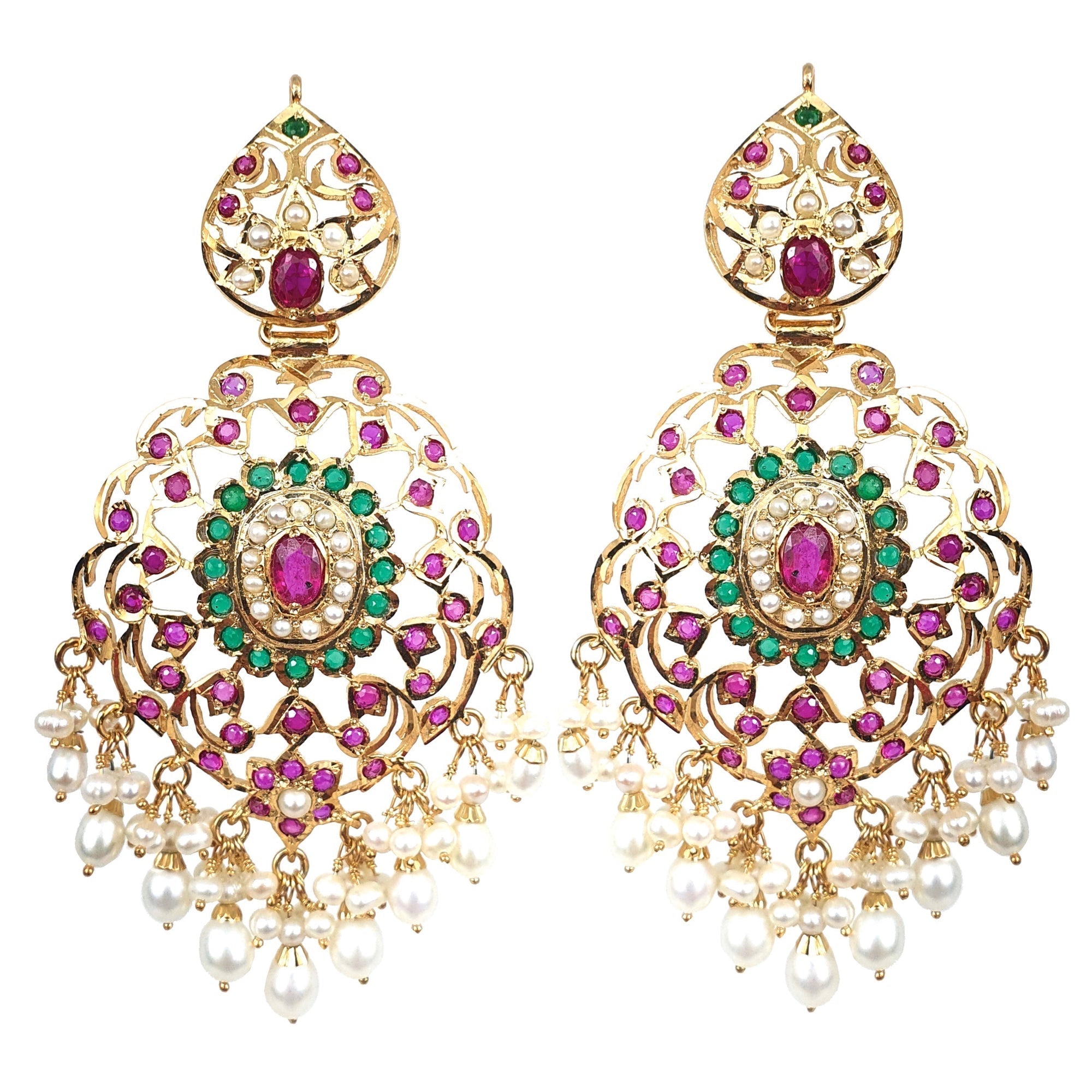Gold Plated Multicolored Jadau Earrings in Silver ER 026
