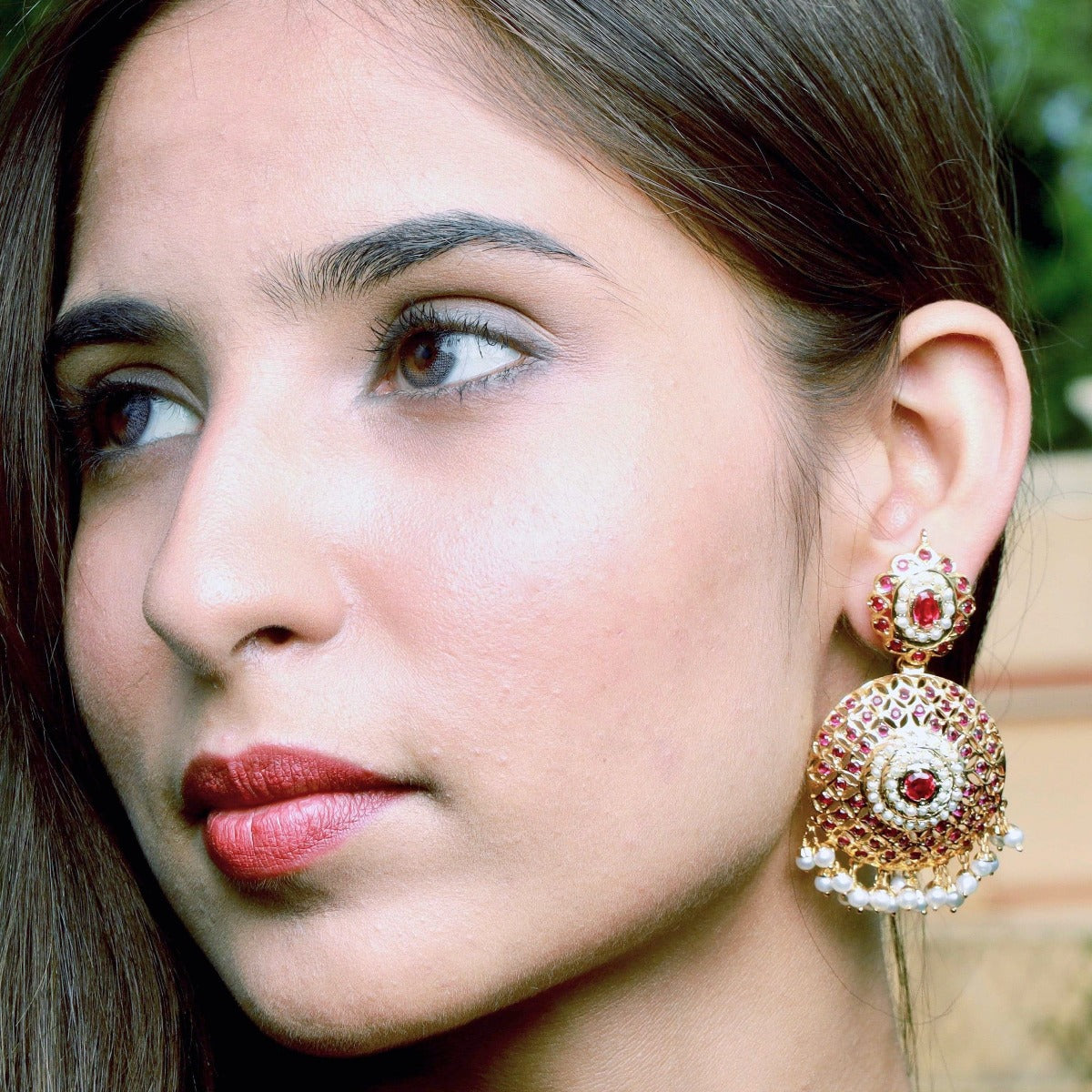 large round ruby earrings