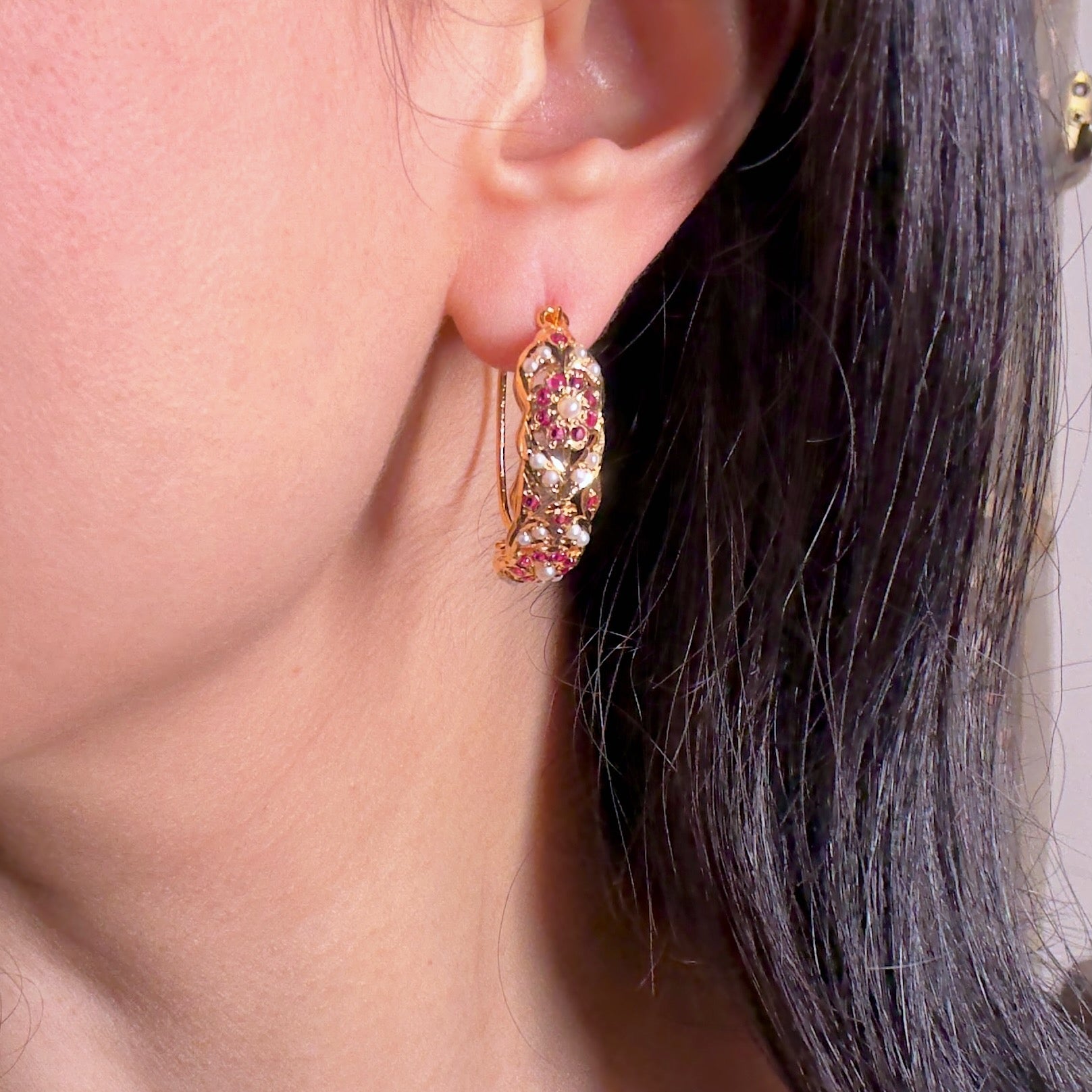 Ethnic Indian Hoop Earrings | 925 Silver with Gold Plating