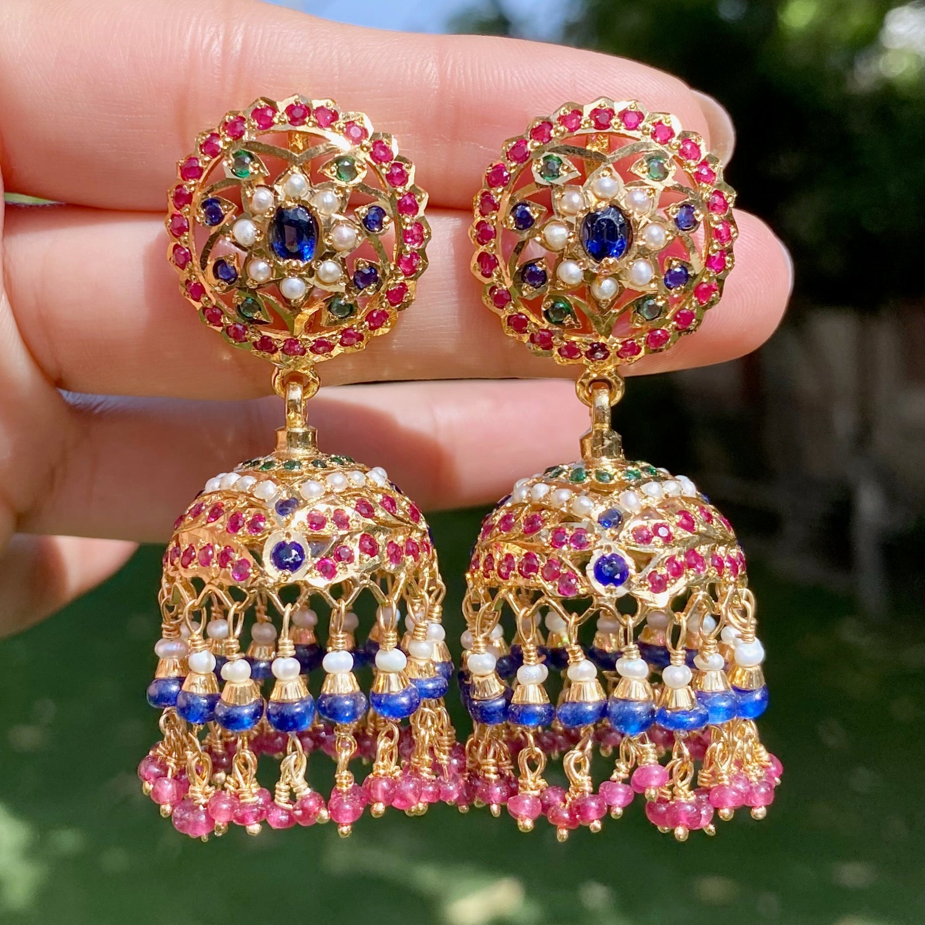Premium Multicoloured Punjabi Jhumka Earrings | Indian Silver Jhumkis ER 579