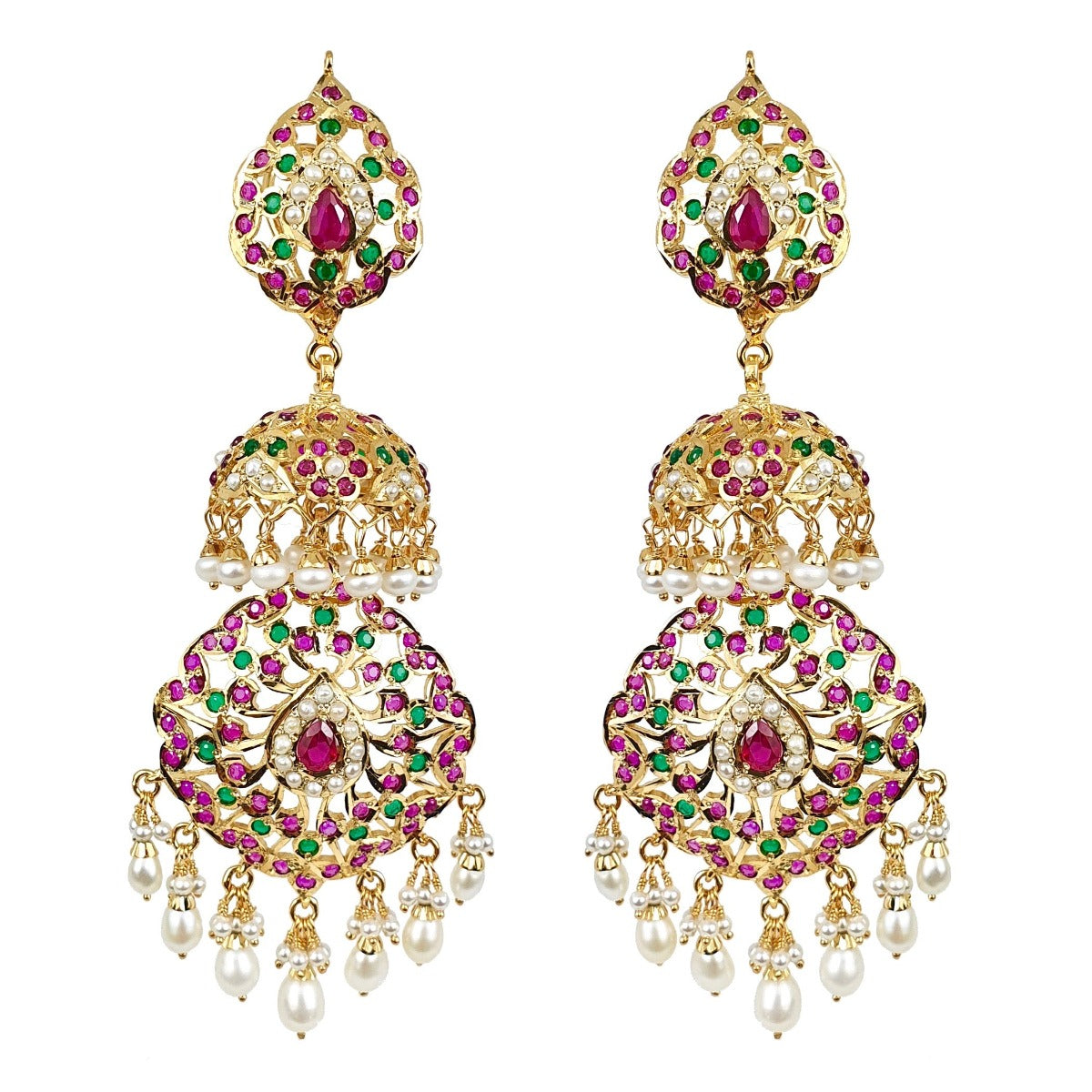 Tall Jadau Jhumka Earrings | Long Gold Plated Silver Danglers | Fashion Earrings ER 021