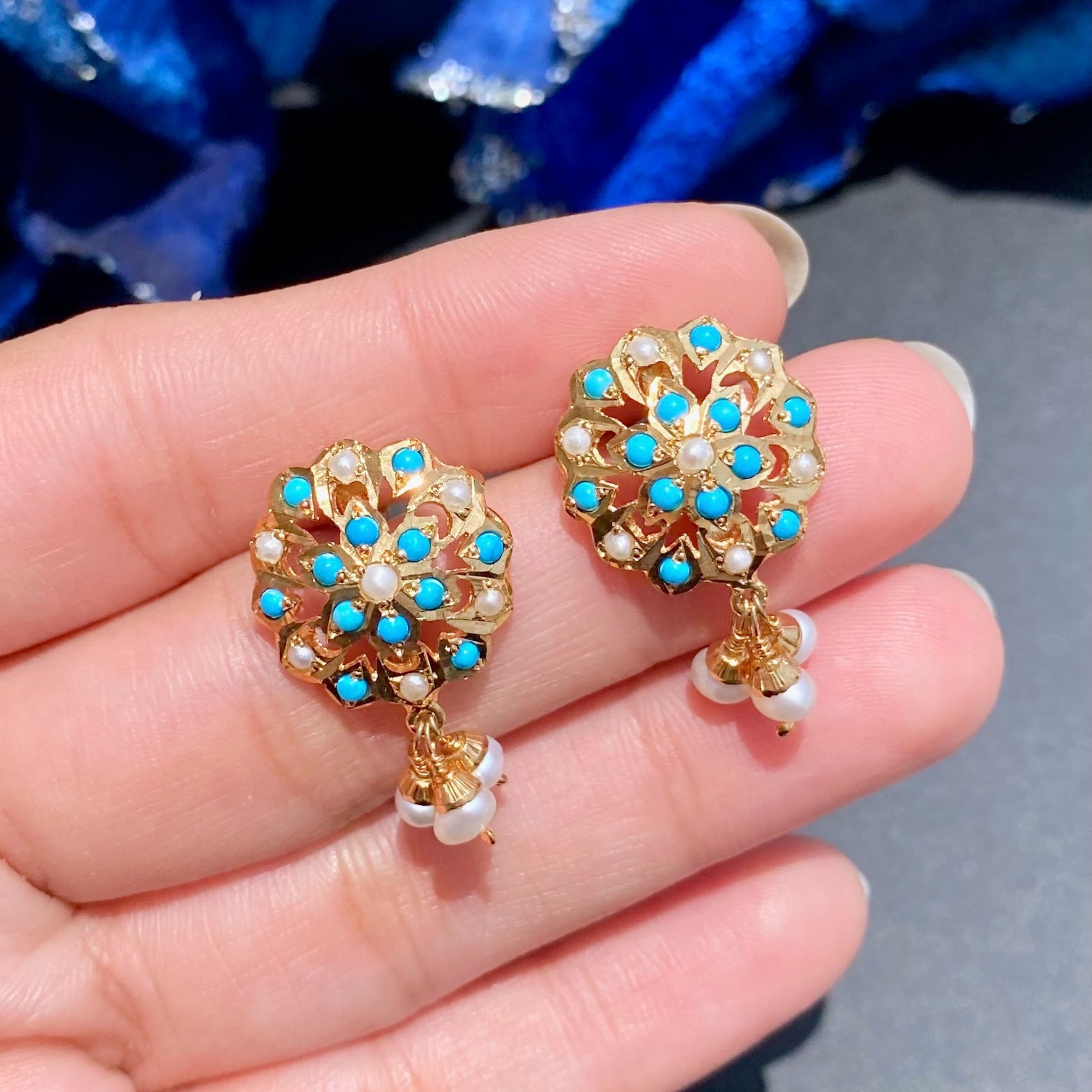 indian feroza stud earrings on silver