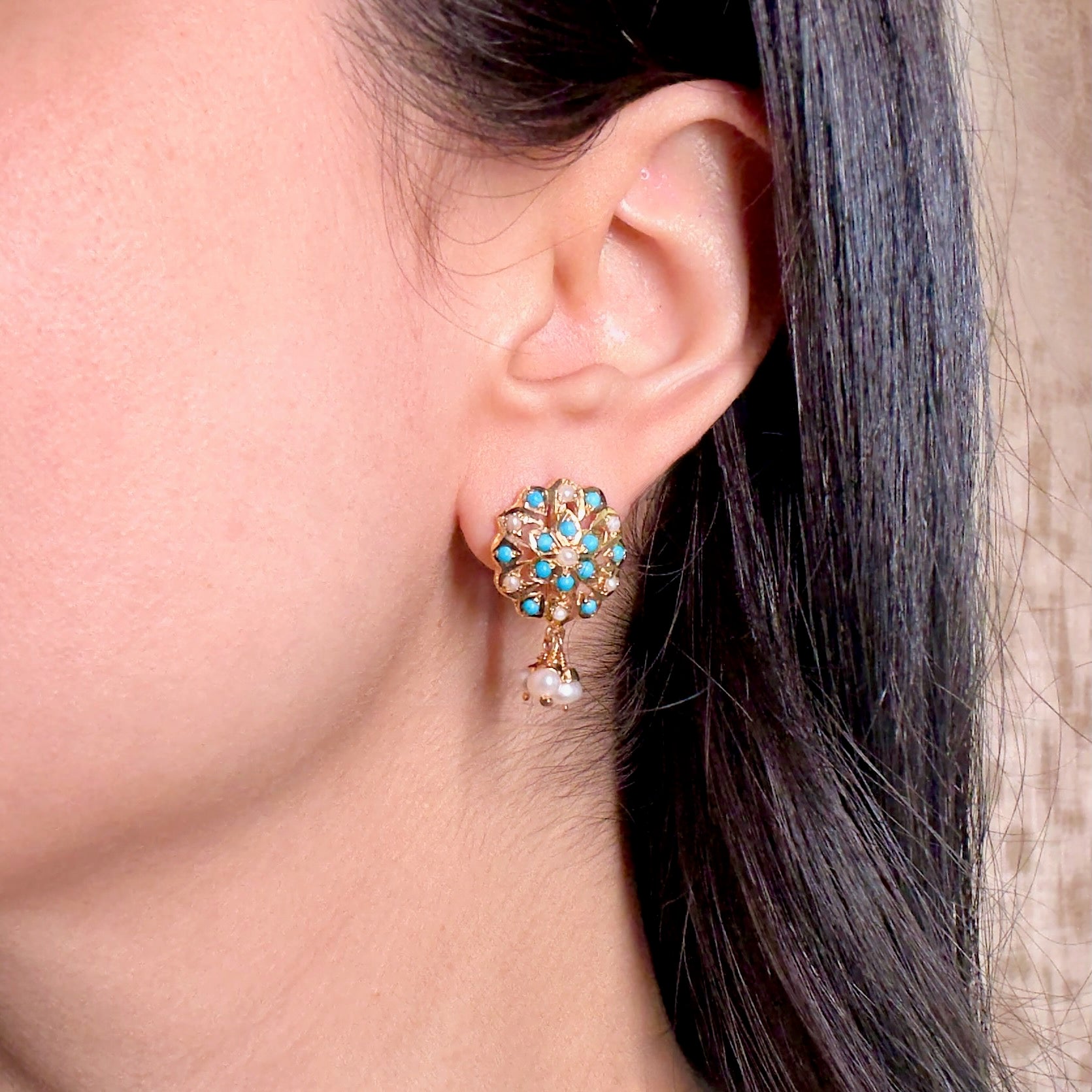 indian feroza stud earrings on silver