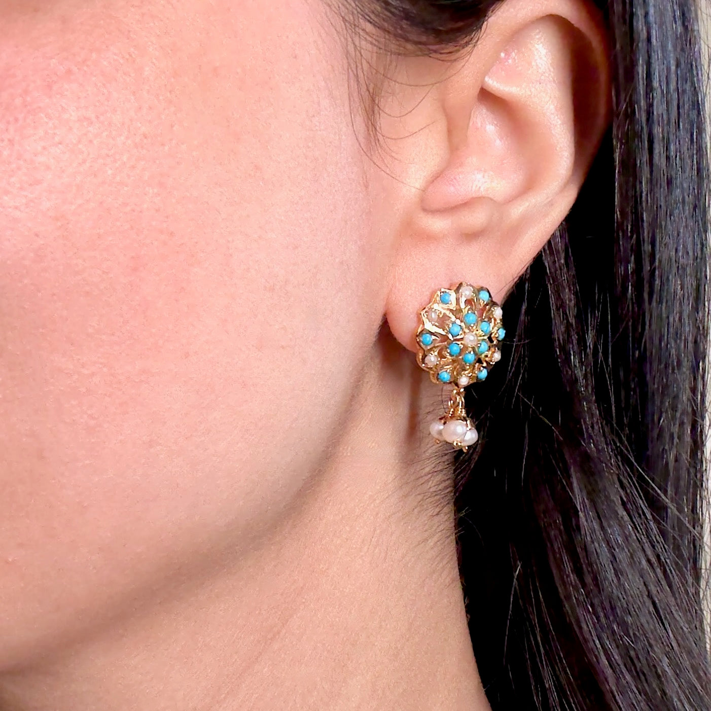 indian feroza stud earrings on silver