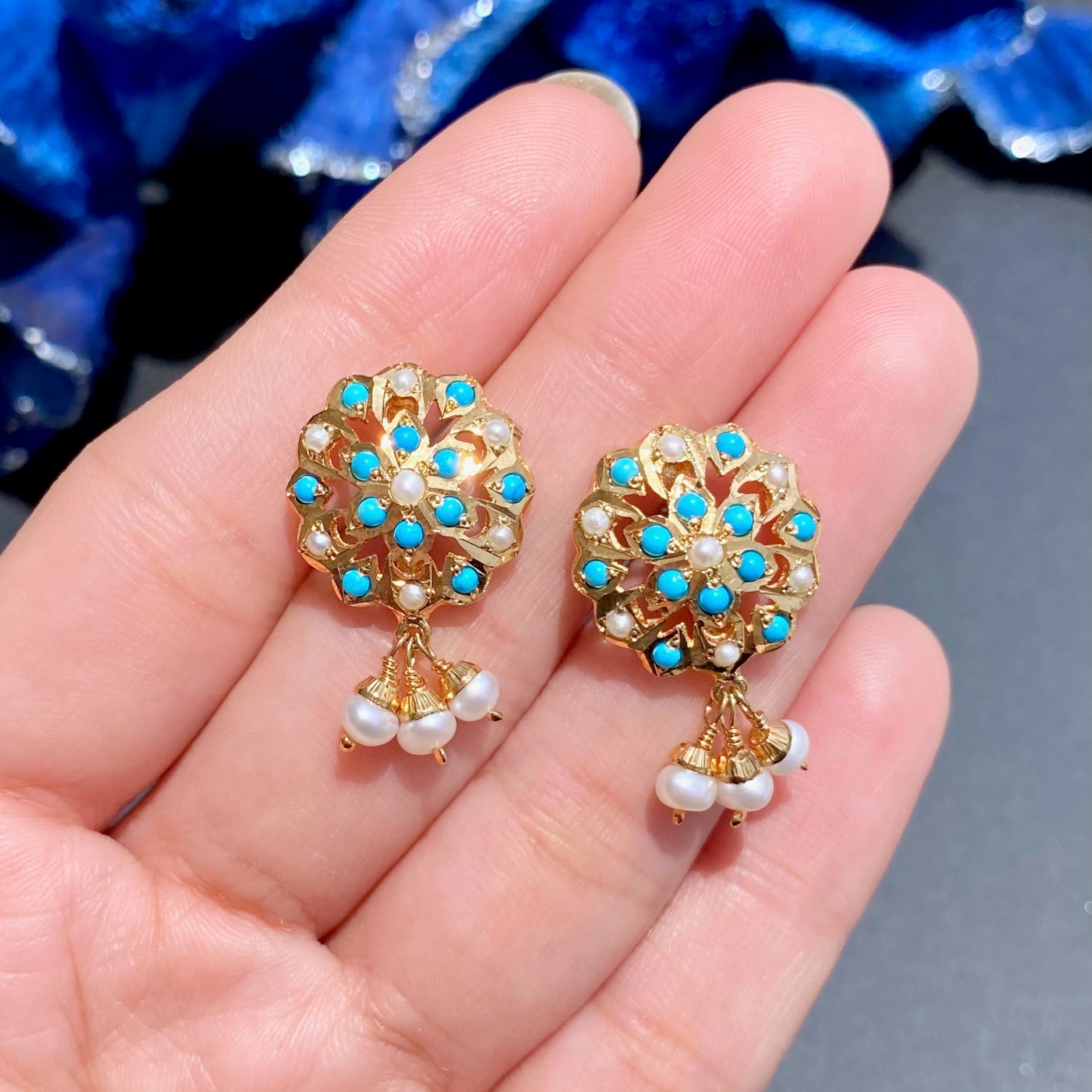 indian feroza stud earrings on silver