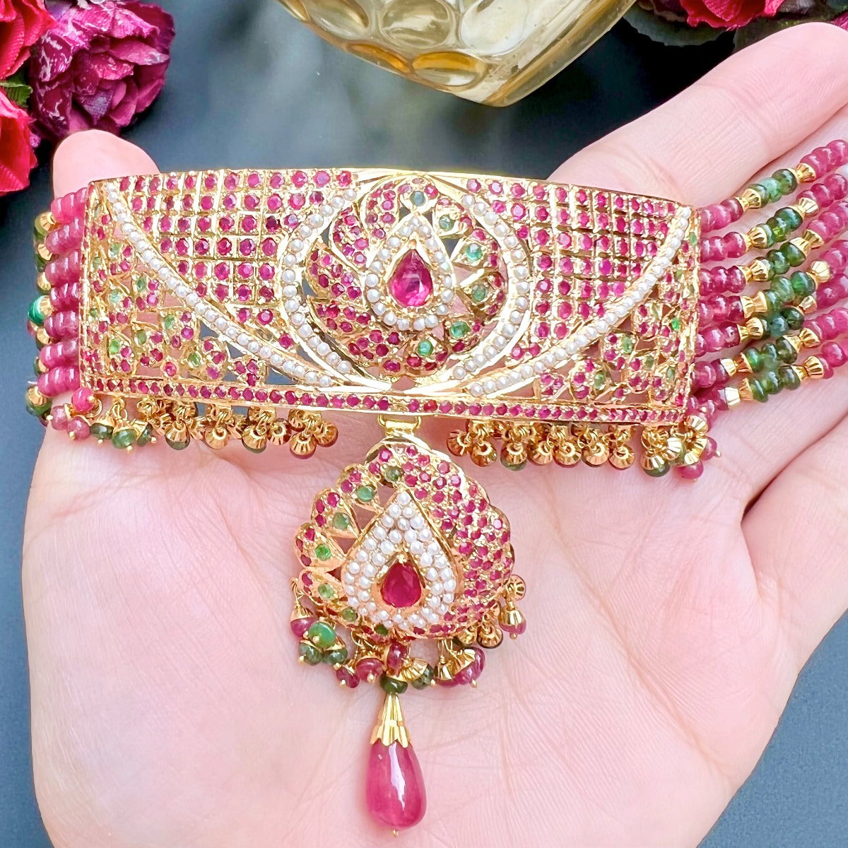 jadau gold choker set malabar