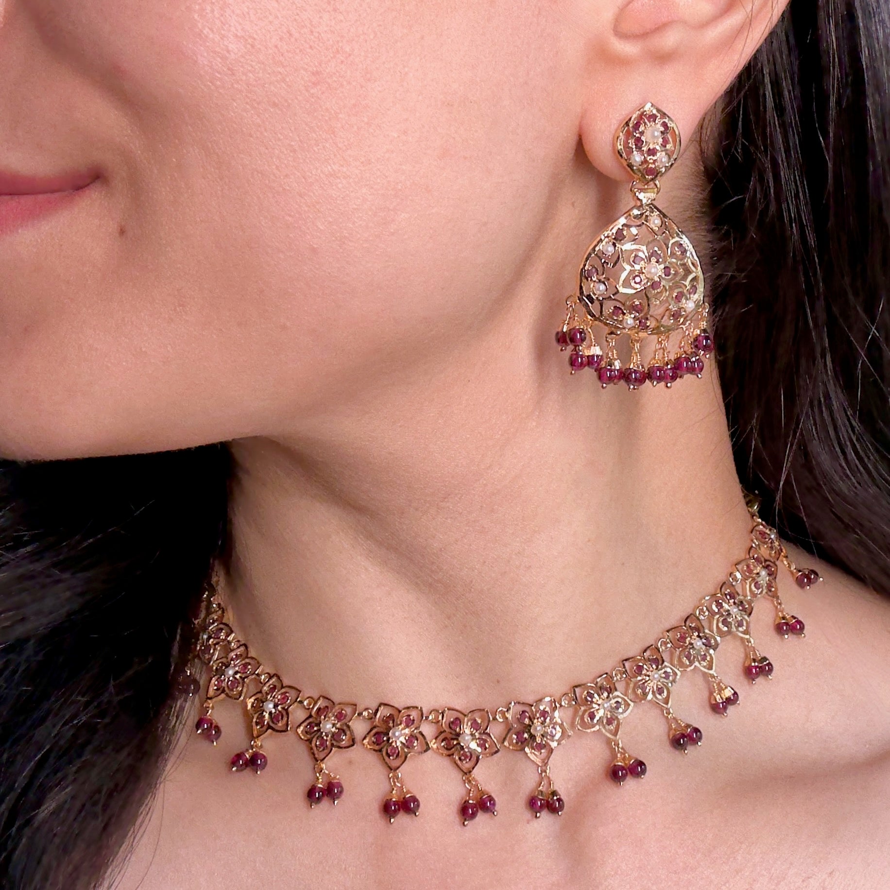 minimal garnet necklace set