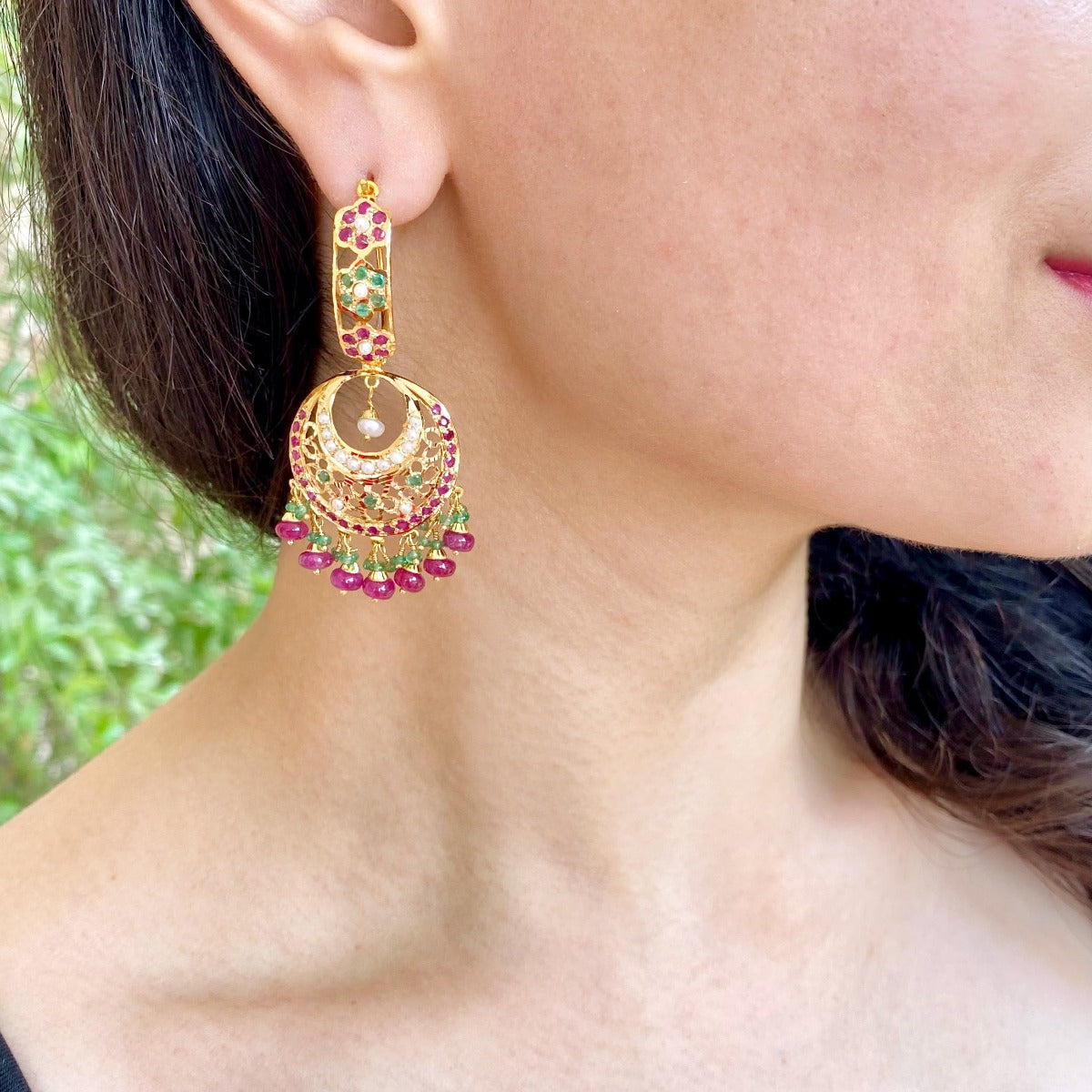 hoop chandbali earrings made on 22k gold