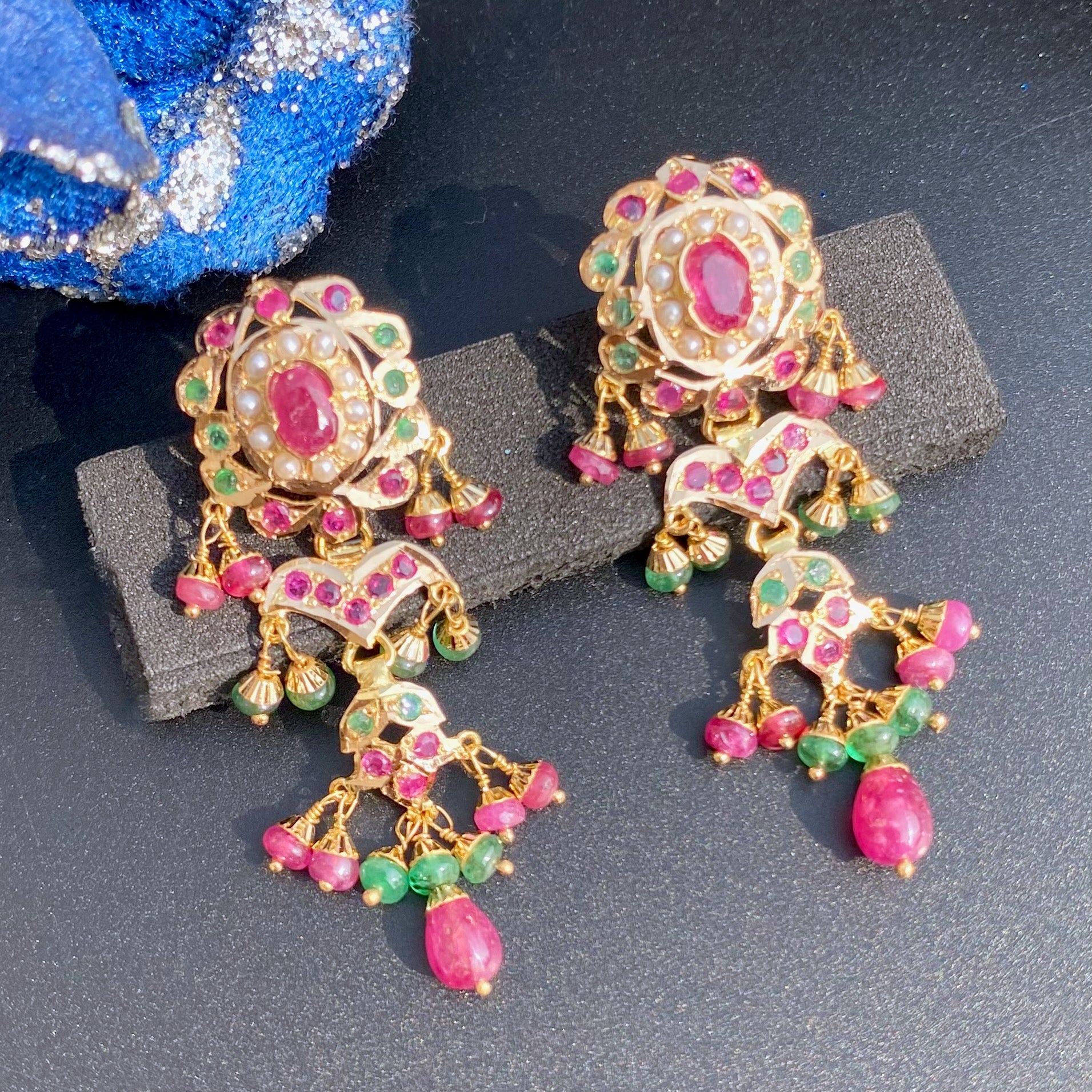 Dainty Gold Choker Set | 22k Gold with Precious Ruby Emeralds | Jewelry Gifts in Gold