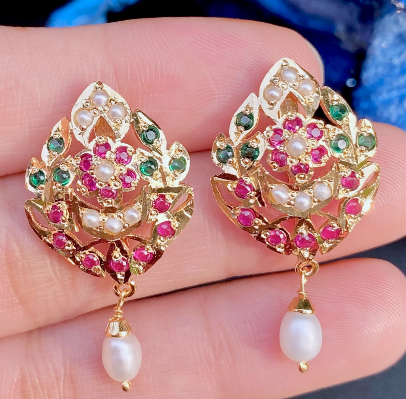 gold plated bengali tops with pearl drop