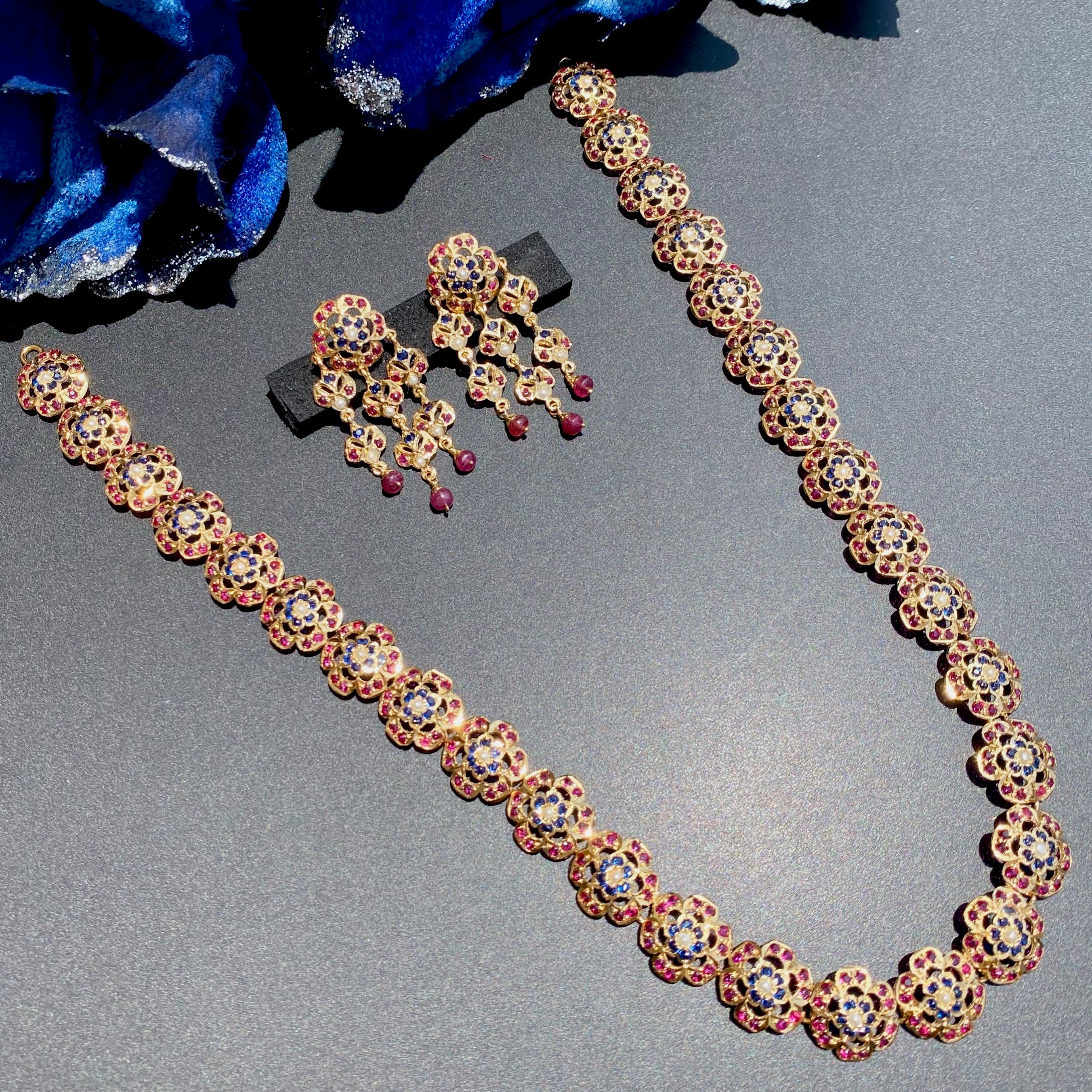 traditional arabian style necklace set gold plated on silver fusion jewelry