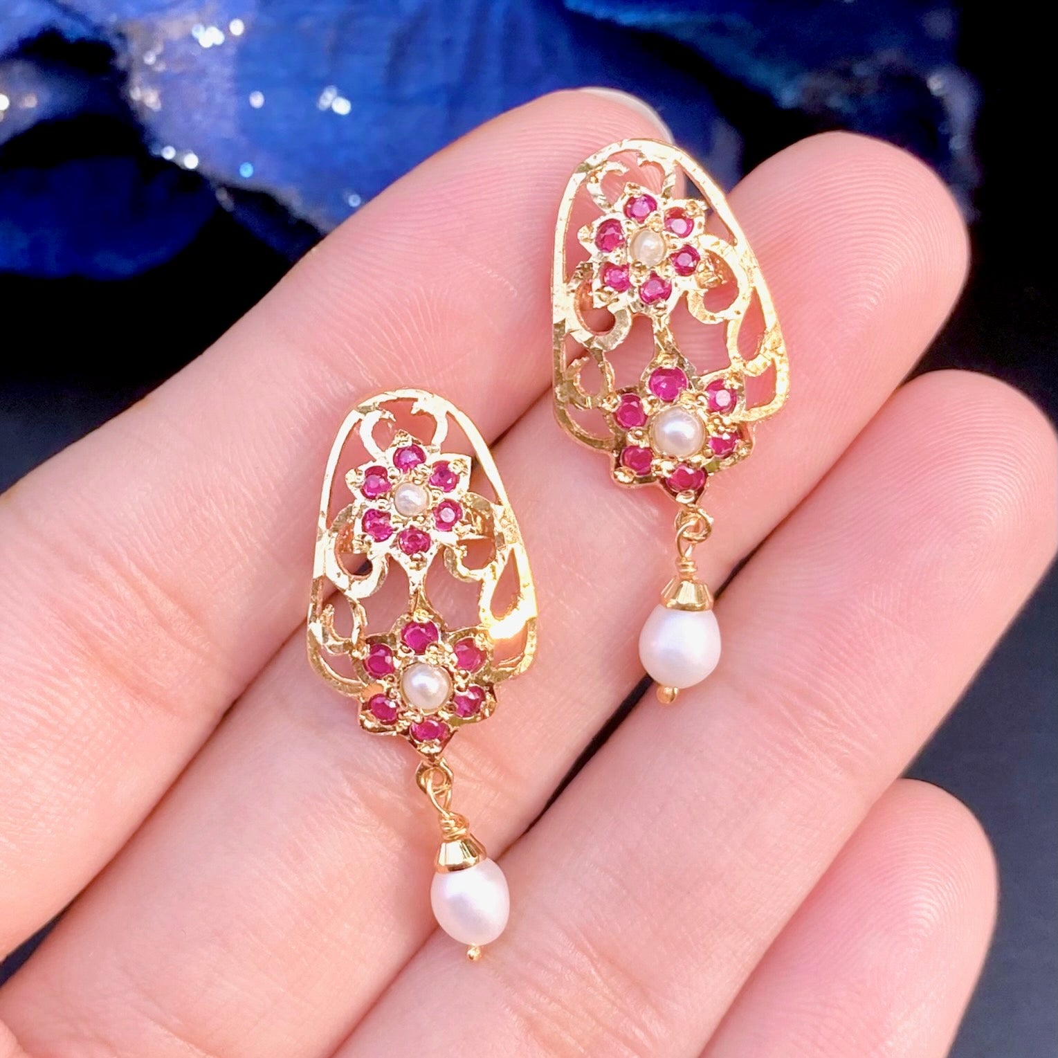 gold plated pakistani tops with pearl drop