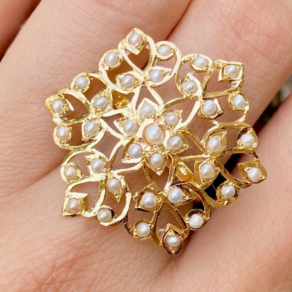 222 Carat Gold & Pearl Ring | Edwardian Era Inspired Design | Antique Looks
