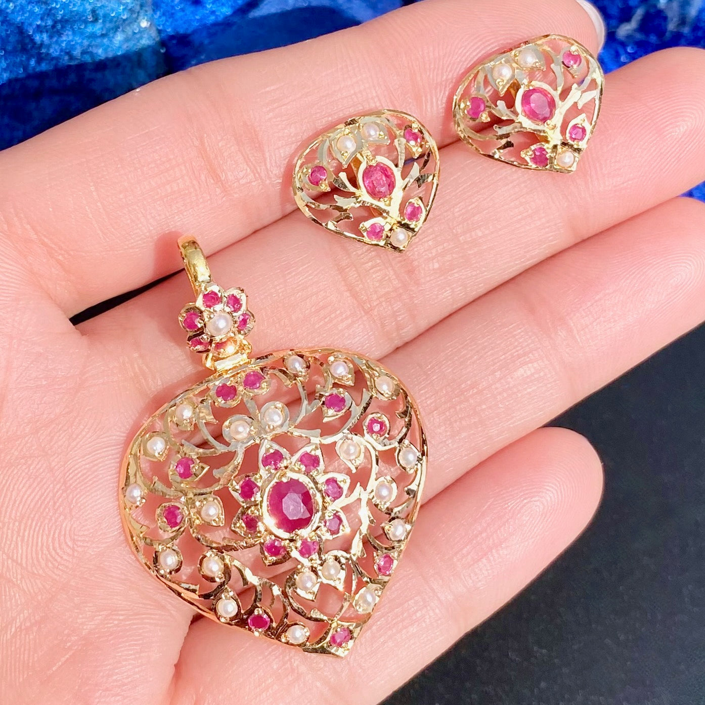 Ruby & Pearl Gold Pendant Set | Light Weight Indian Jewelry Online