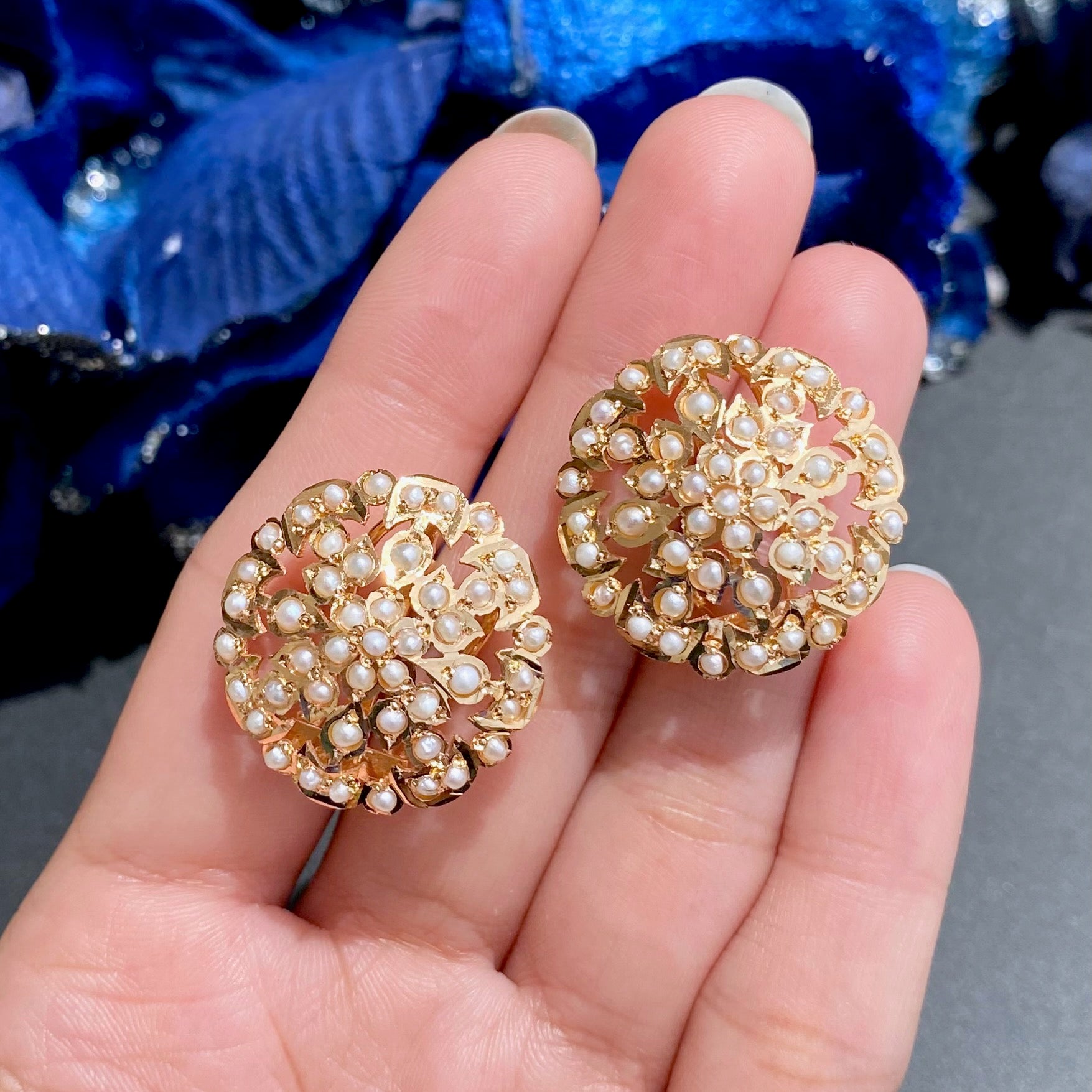 Sober and Sophisticated Pearl Stud Earrings | Gold Plated Silver | Classic Amritsari Jadau Art