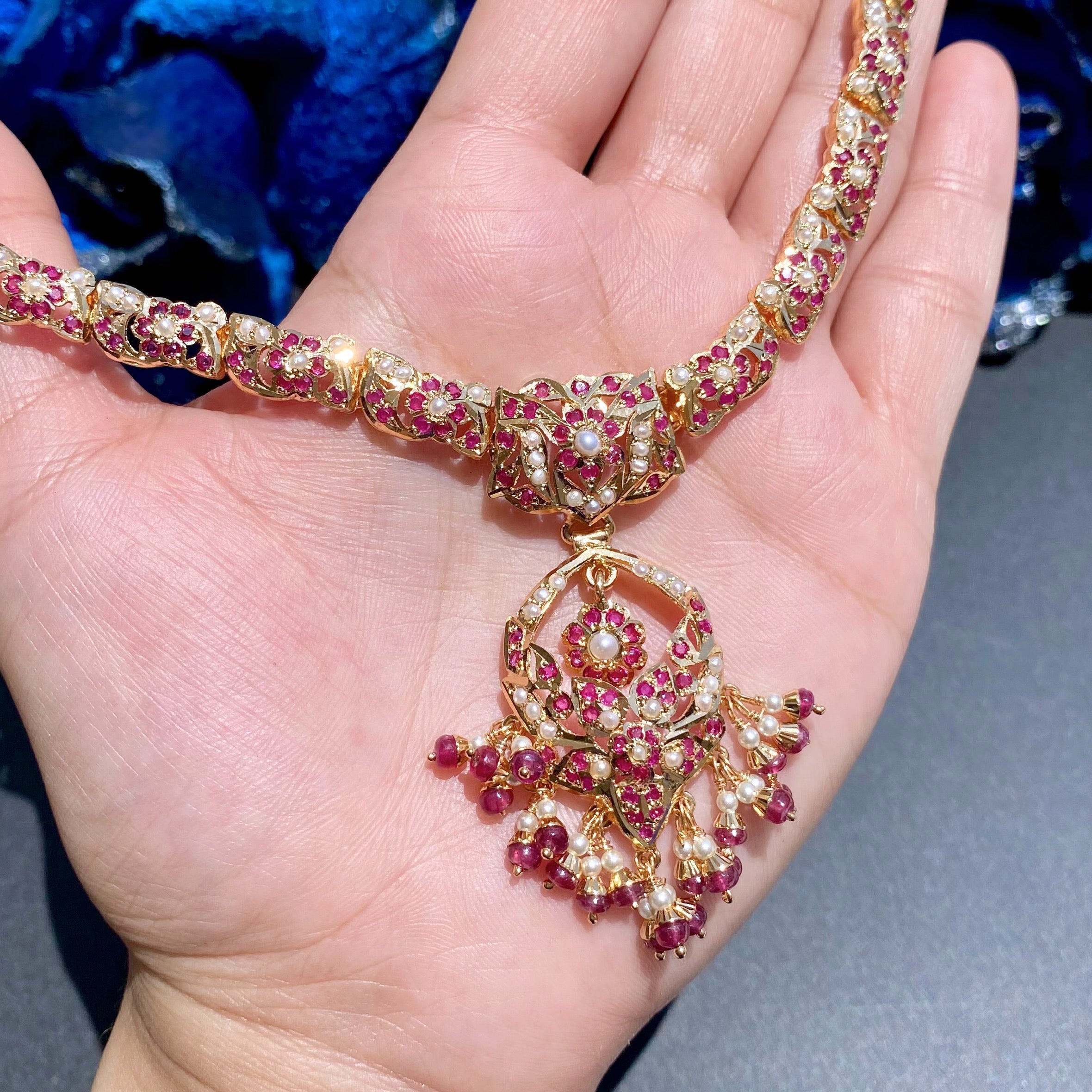 ruby pearl jadau necklace set
